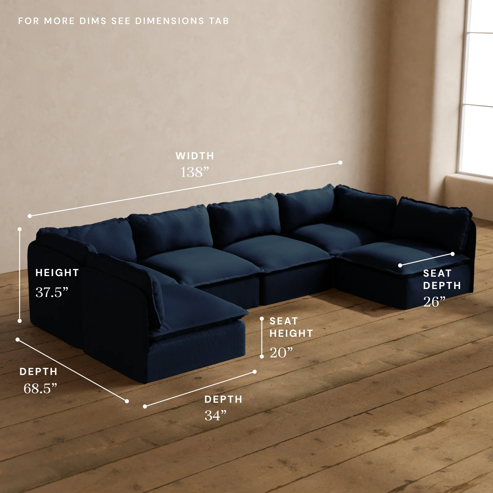 Modular Washable 6-Seater Open-Ends U-Sectional in Sumi | Memorix+ Seat | Contour Pillow - Image 5