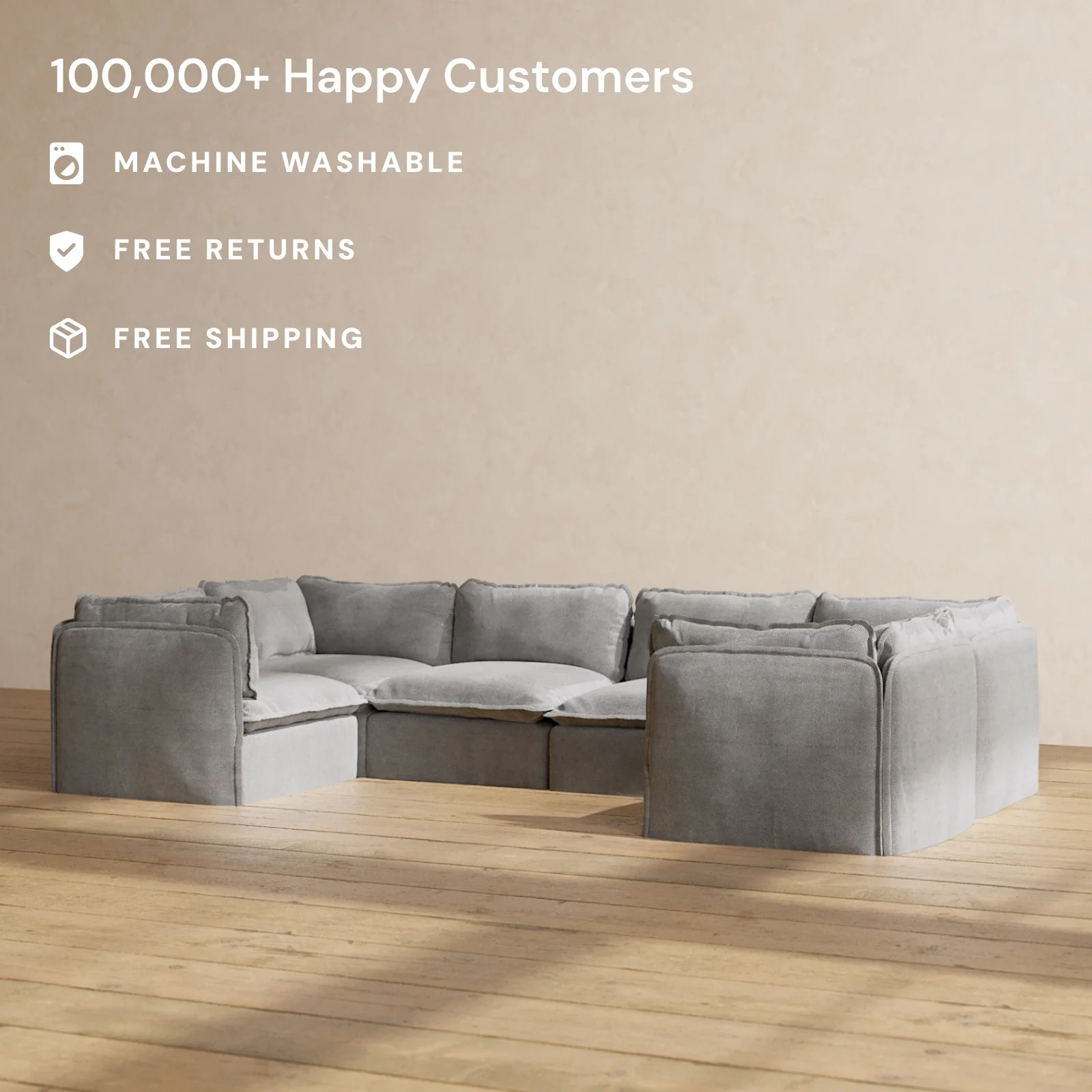 Modular Washable 6-Seater U-Sectional in Ash | Memorix+ Seat | Contour Pillow - Image 2