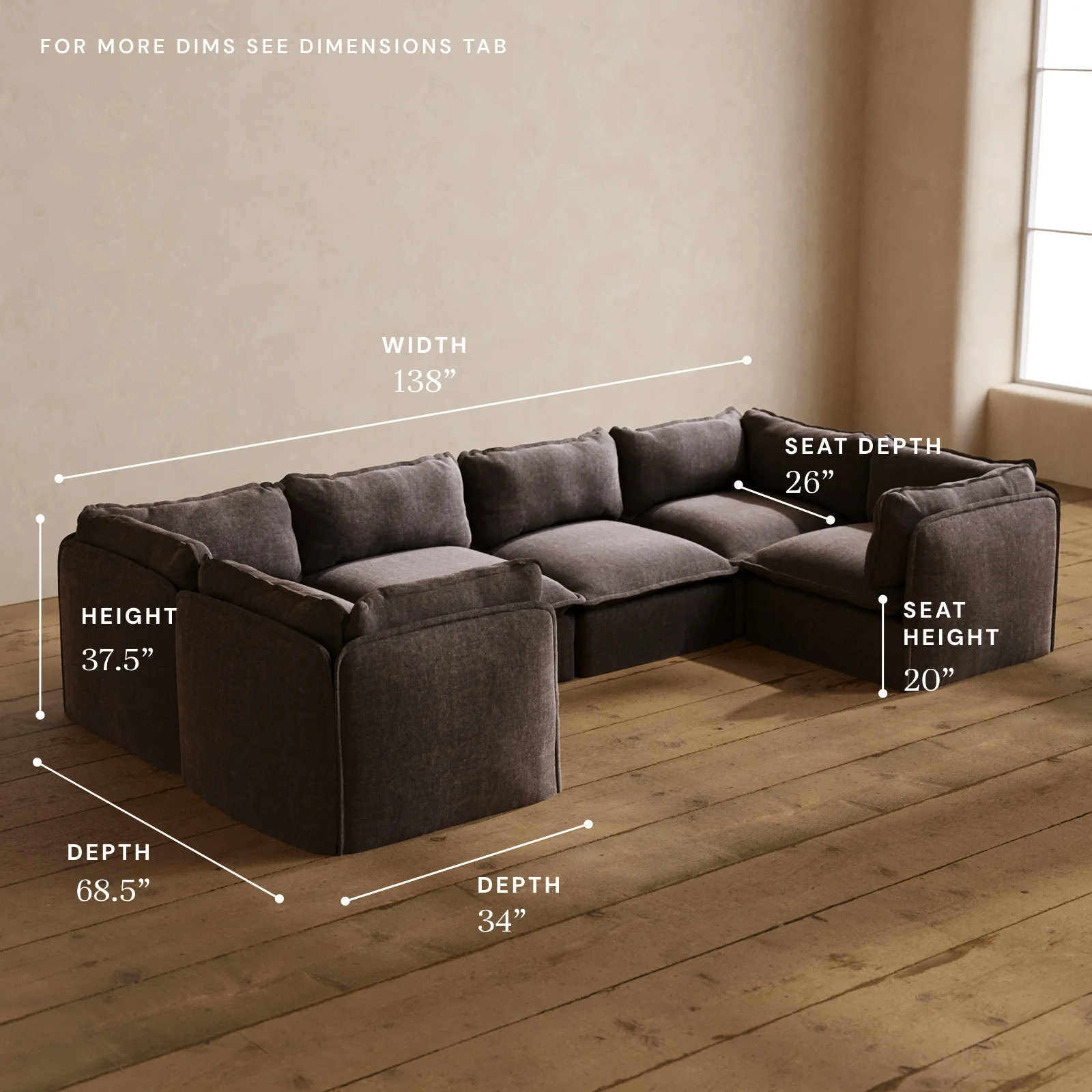 Modular Washable 6-Seater U-Sectional in Caviar | Deluxe+ Seat | Cloud Pillow - Image 5