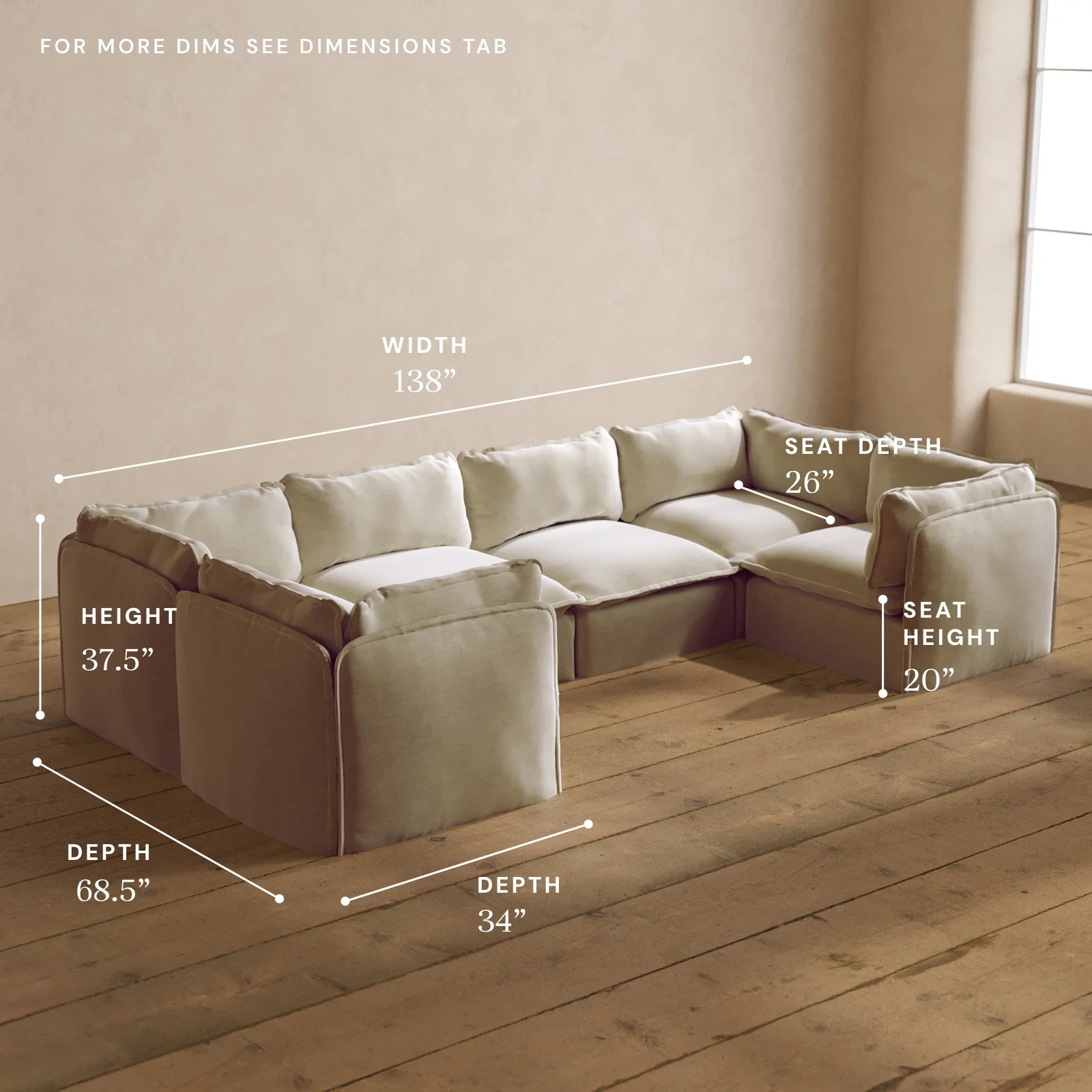 Modular Washable 6-Seater U-Sectional in Coco | Memorix+ Seat | Contour Pillow - Image 5