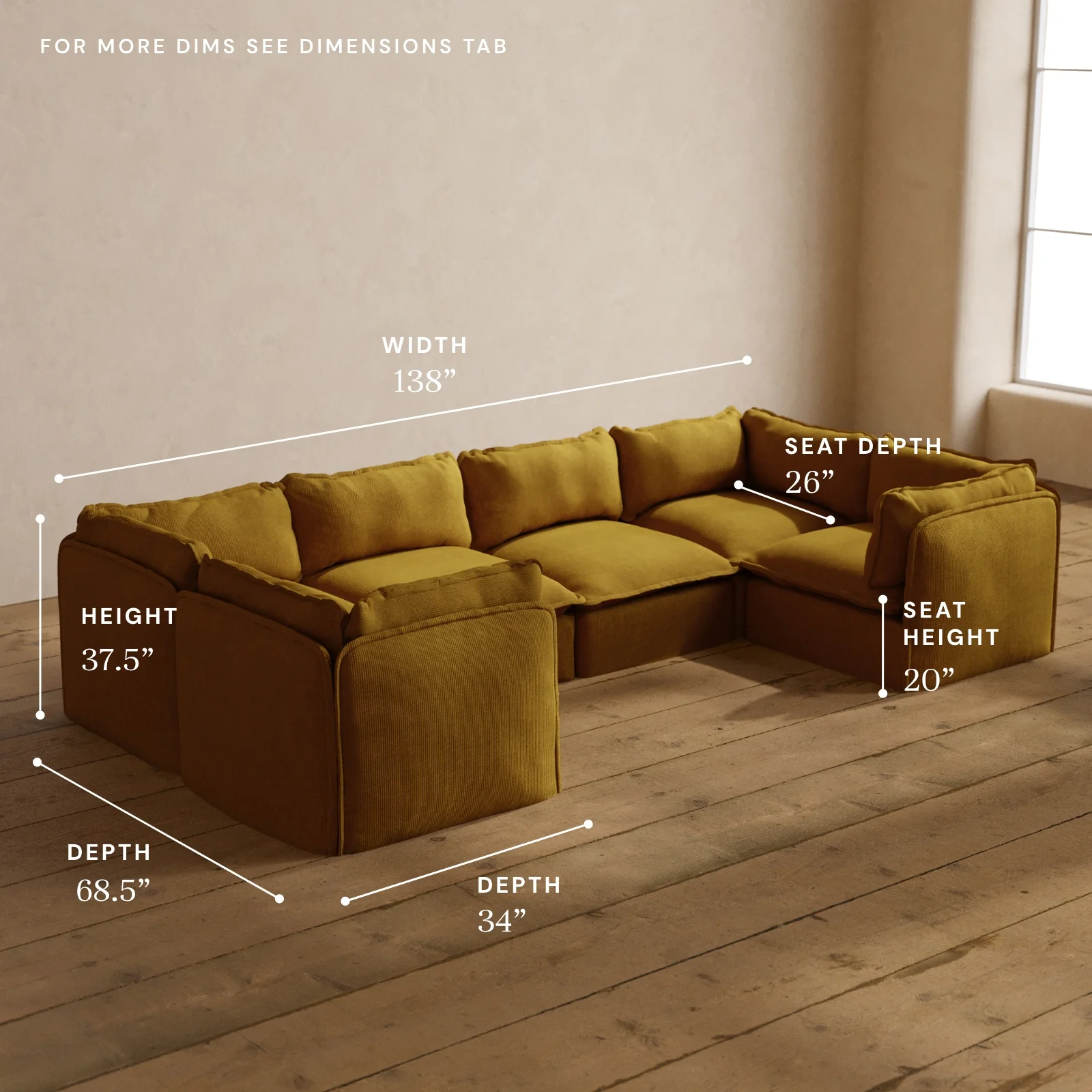 Modular Washable 6-Seater U-Sectional in Kiiro | Memorix+ Seat | Contour Pillow - Image 5