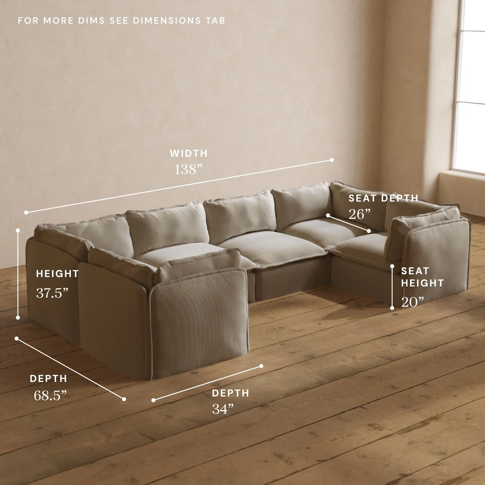 Modular Washable 6-Seater U-Sectional in Milk | Deluxe+ Seat | Cloud Pillow - Image 5