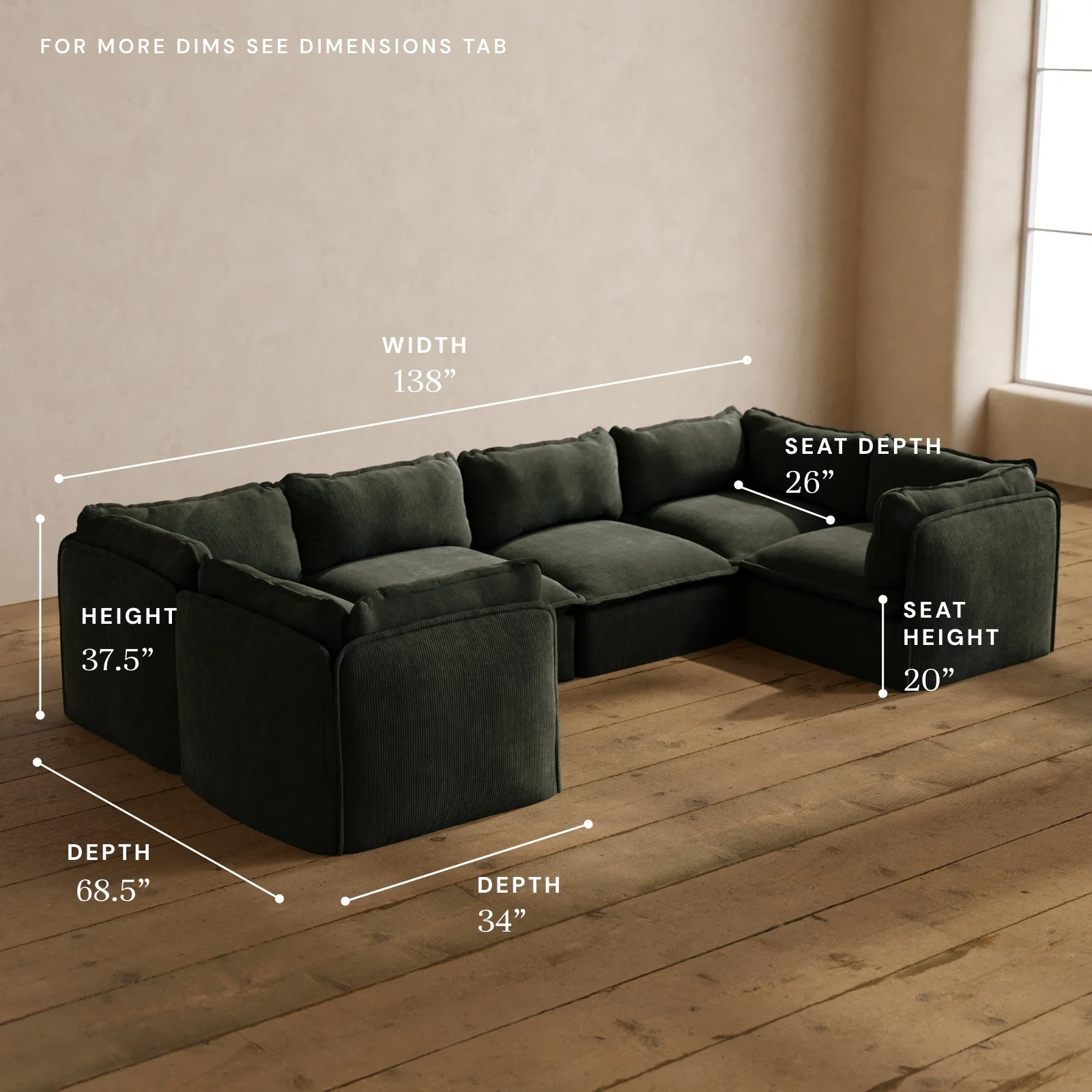 Modular Washable 6-Seater U-Sectional in Olivine | Deluxe+ Seat | Cloud Pillow - Image 5