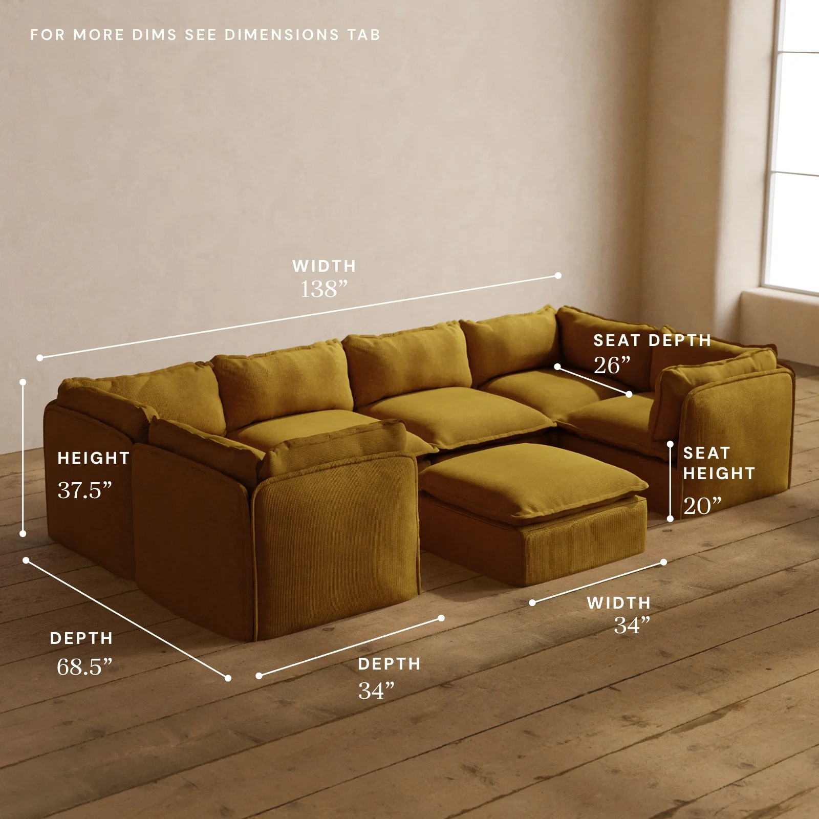 Modular Washable 6-Seater U-Sectional + Ottoman in Kiiro | Memorix+ Seat | Contour Pillow - Image 5