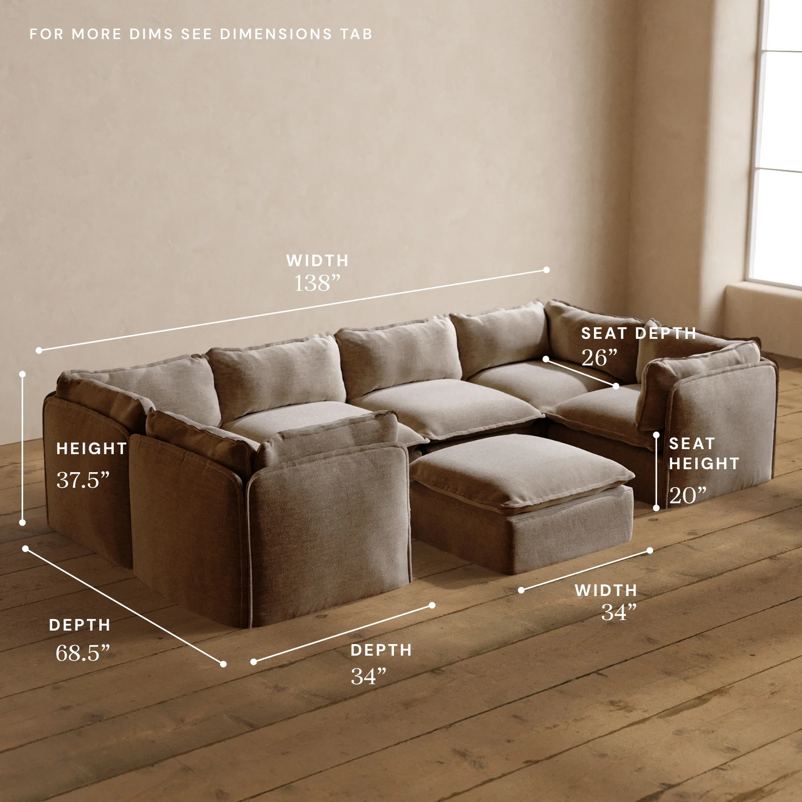 Modular Washable 6-Seater U-Sectional + Ottoman in Mist | Deluxe+ Seat | Cloud Pillow - Image 5