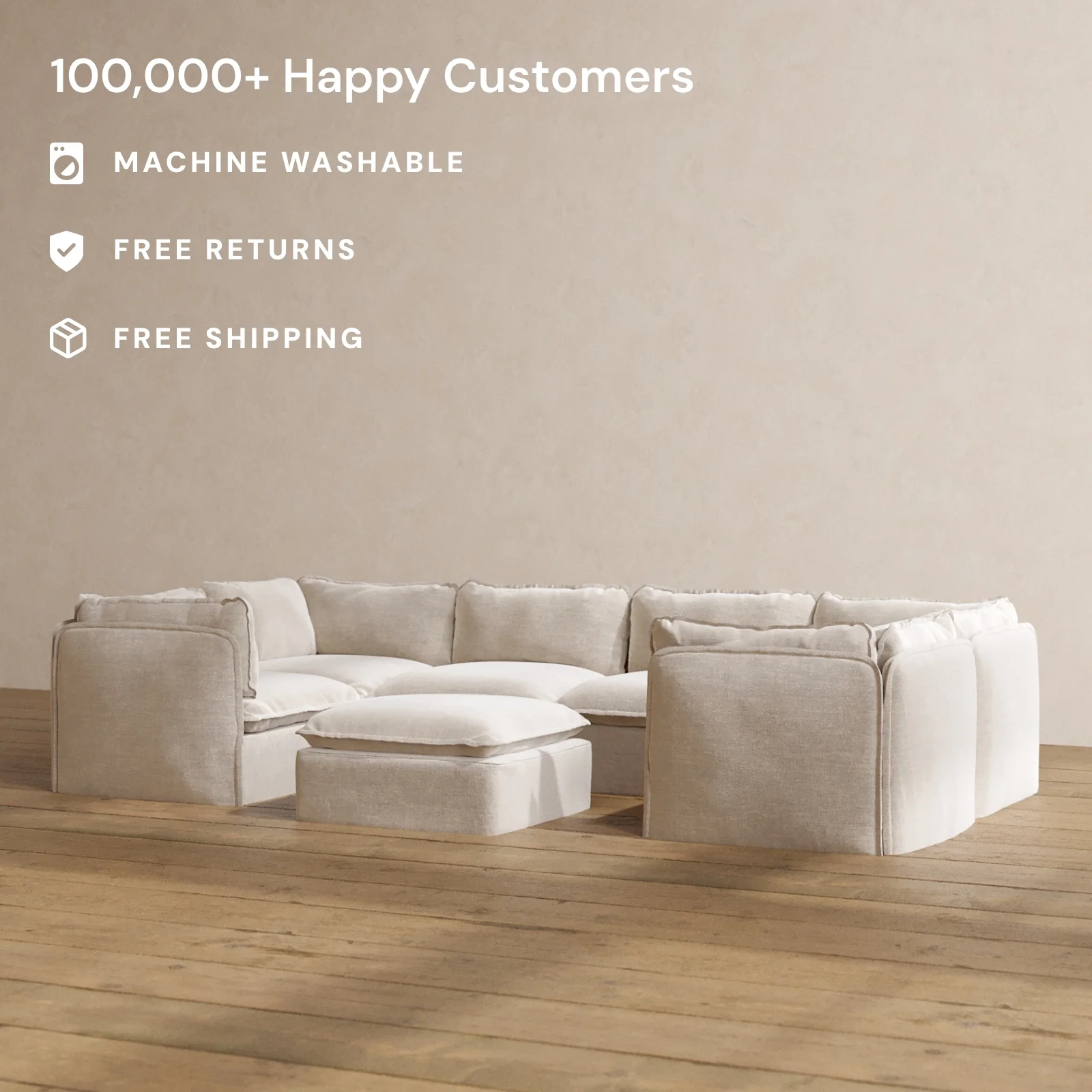 Modular Washable 6-Seater U-Sectional + Ottoman in Mist | Memorix+ Seat | Contour Pillow - Image 2