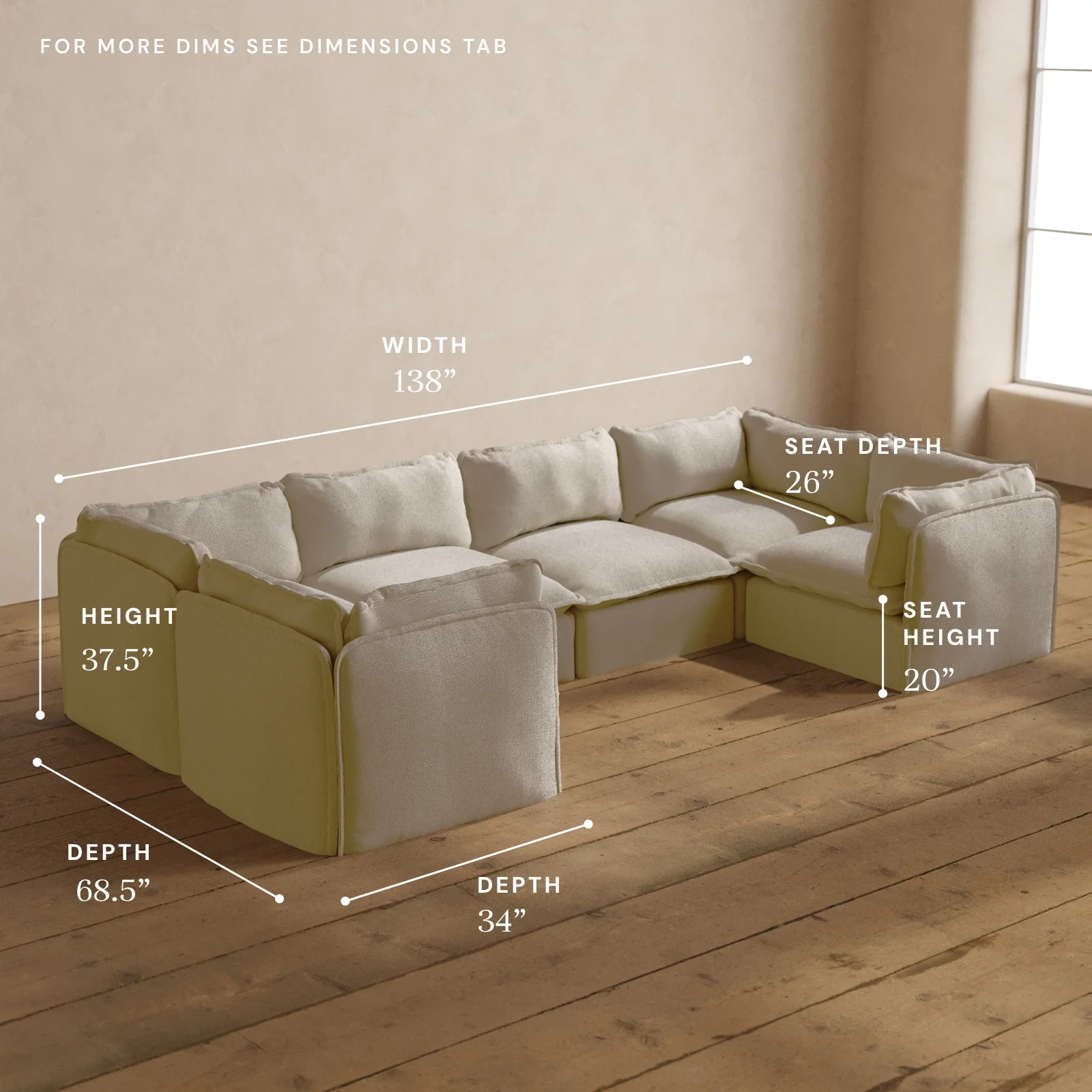 Modular Washable 6-Seater U-Sectional in Powder | Deluxe+ Seat | Cloud Pillow - Image 5