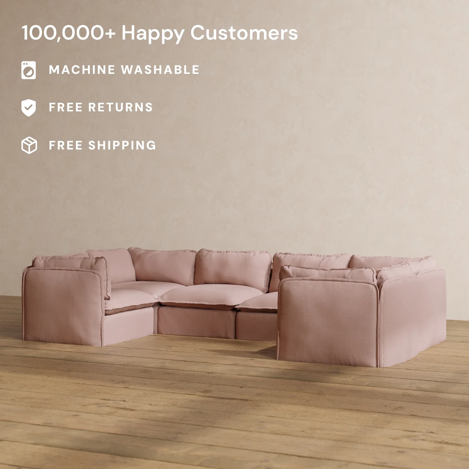 Modular Washable 6-Seater U-Sectional in Sakura | Memorix+ Seat | Contour Pillow - Image 2