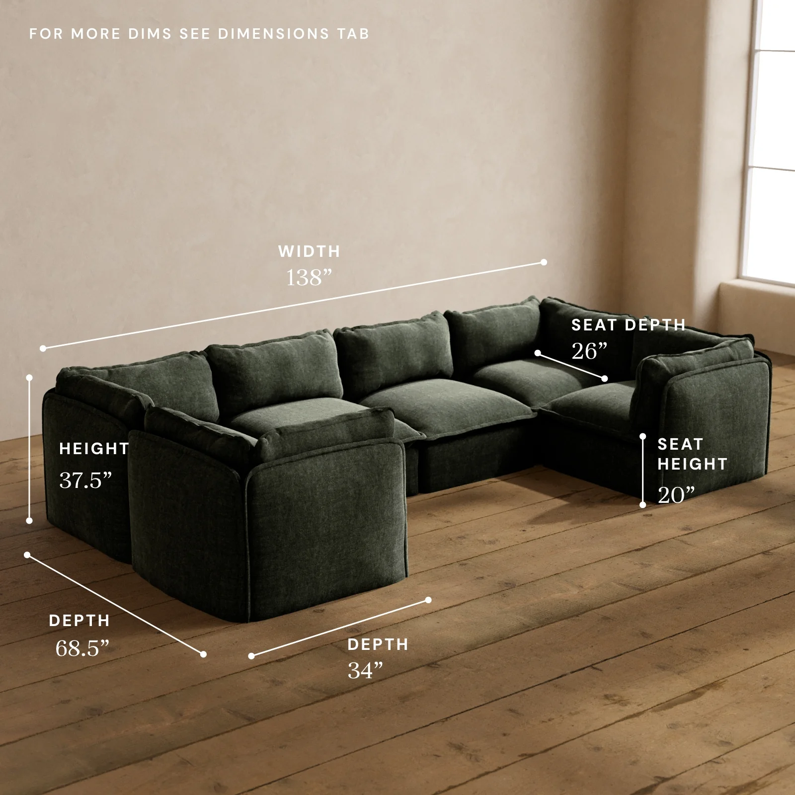 Modular Washable 6-Seater U-Sectional in Willow | Memorix+ Seat | Contour Pillow - Image 5