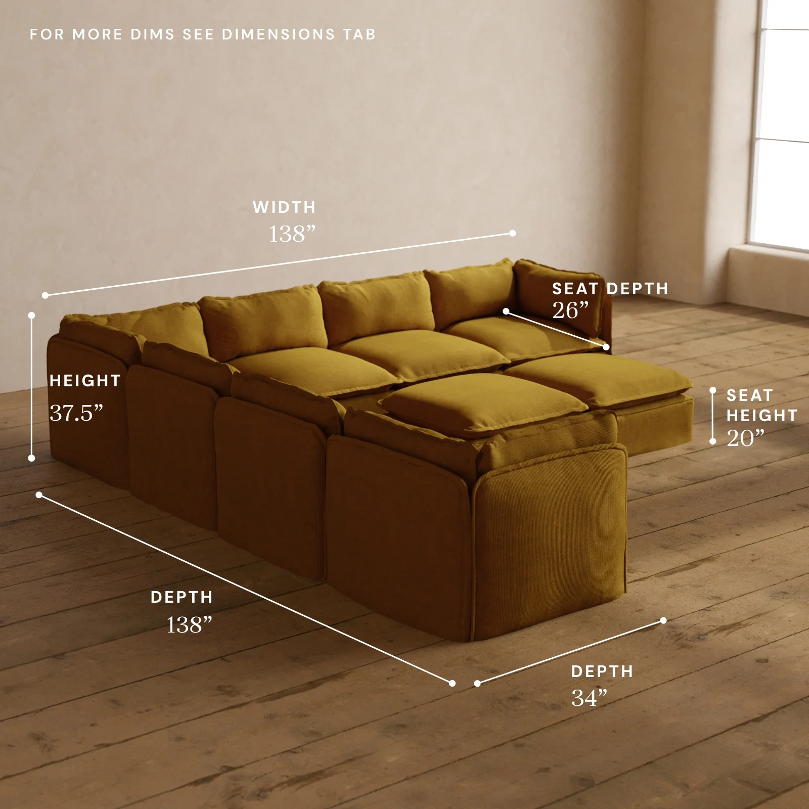 Modular Washable 7-Seater Corner Sectional + Bench Ottoman in Kiiro | Memorix+ Seat | Contour Pillow - Image 5