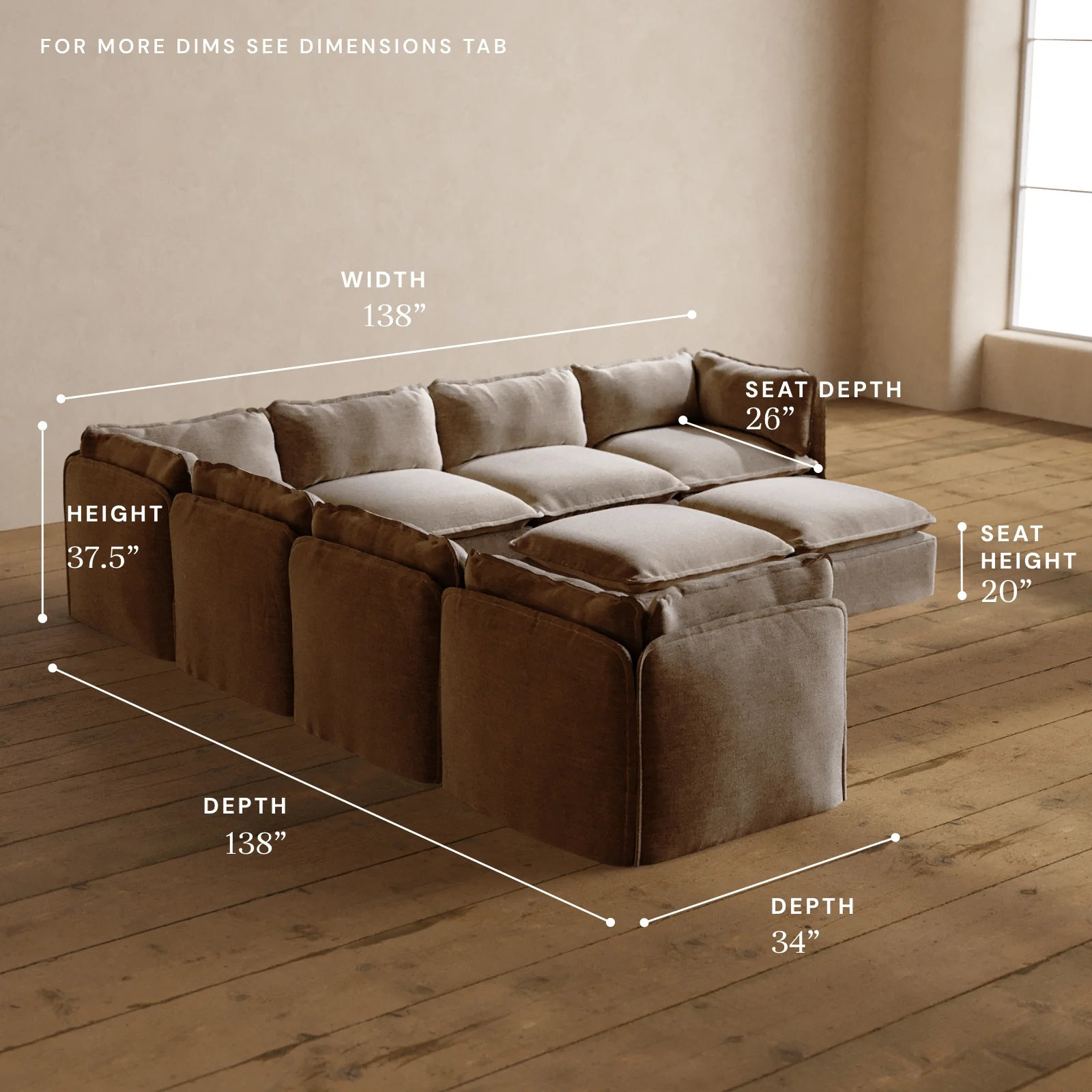 Modular Washable 7-Seater Corner Sectional + Bench Ottoman in Mist | Memorix+ Seat | Contour Pillow - Image 5