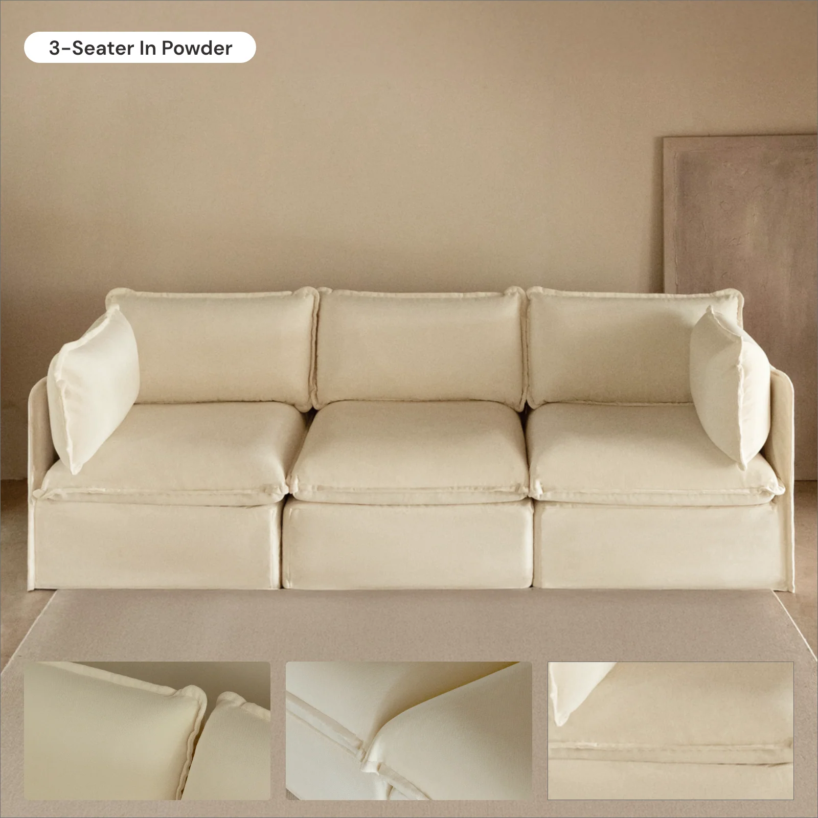Modular Washable 7-Seater Corner Sectional + Bench Ottoman in Powder | Deluxe+ Seat | Cloud Pillow - Image 7