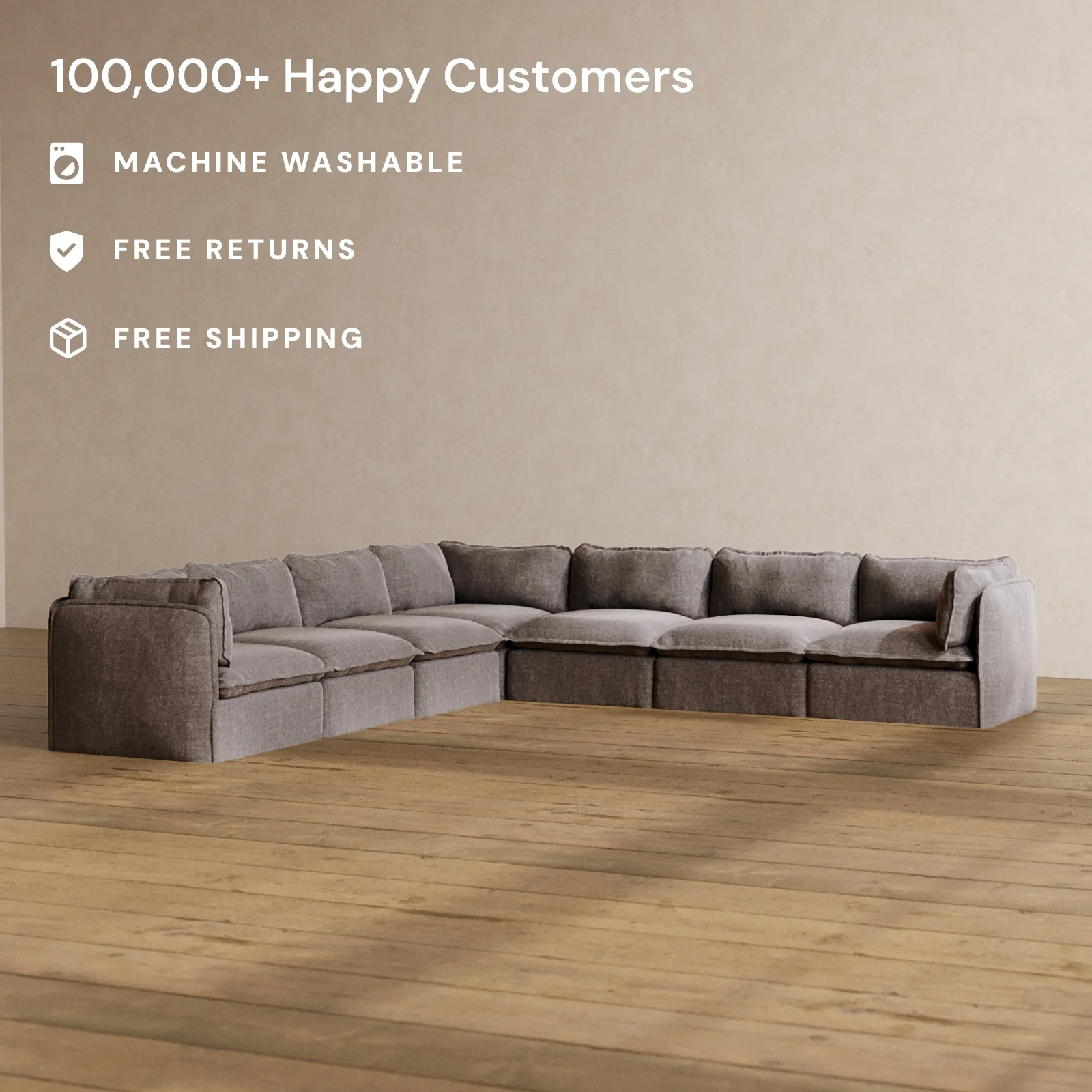 Modular Washable 7-Seater Corner Sectional in Caviar | Memorix+ Seat | Contour Pillow - Image 2