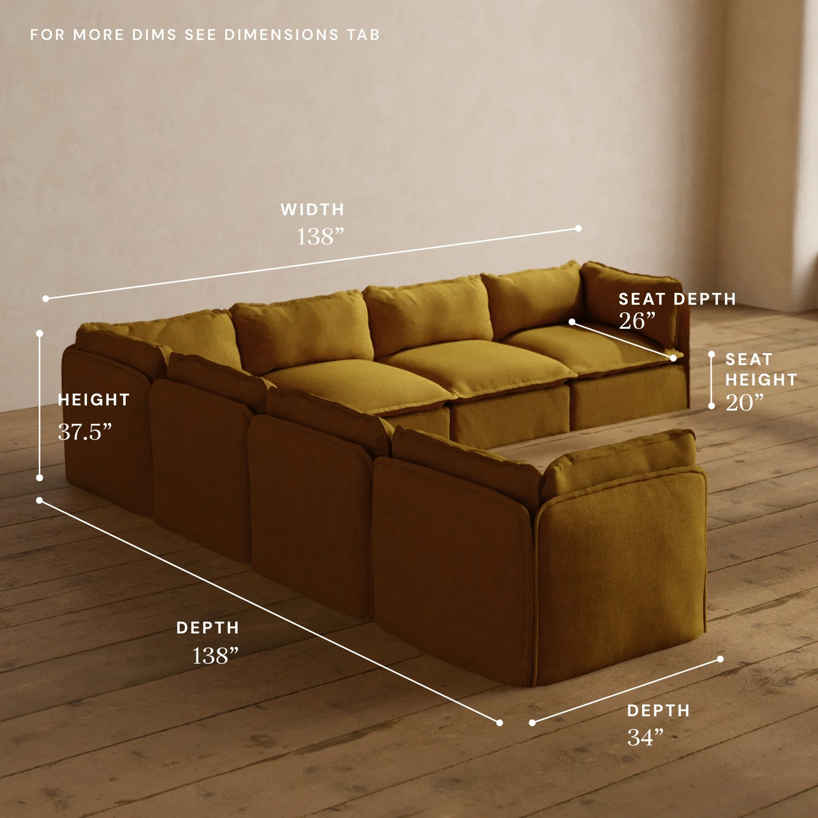 Modular Washable 7-Seater Corner Sectional in Kiiro | Memorix+ Seat | Contour Pillow - Image 5