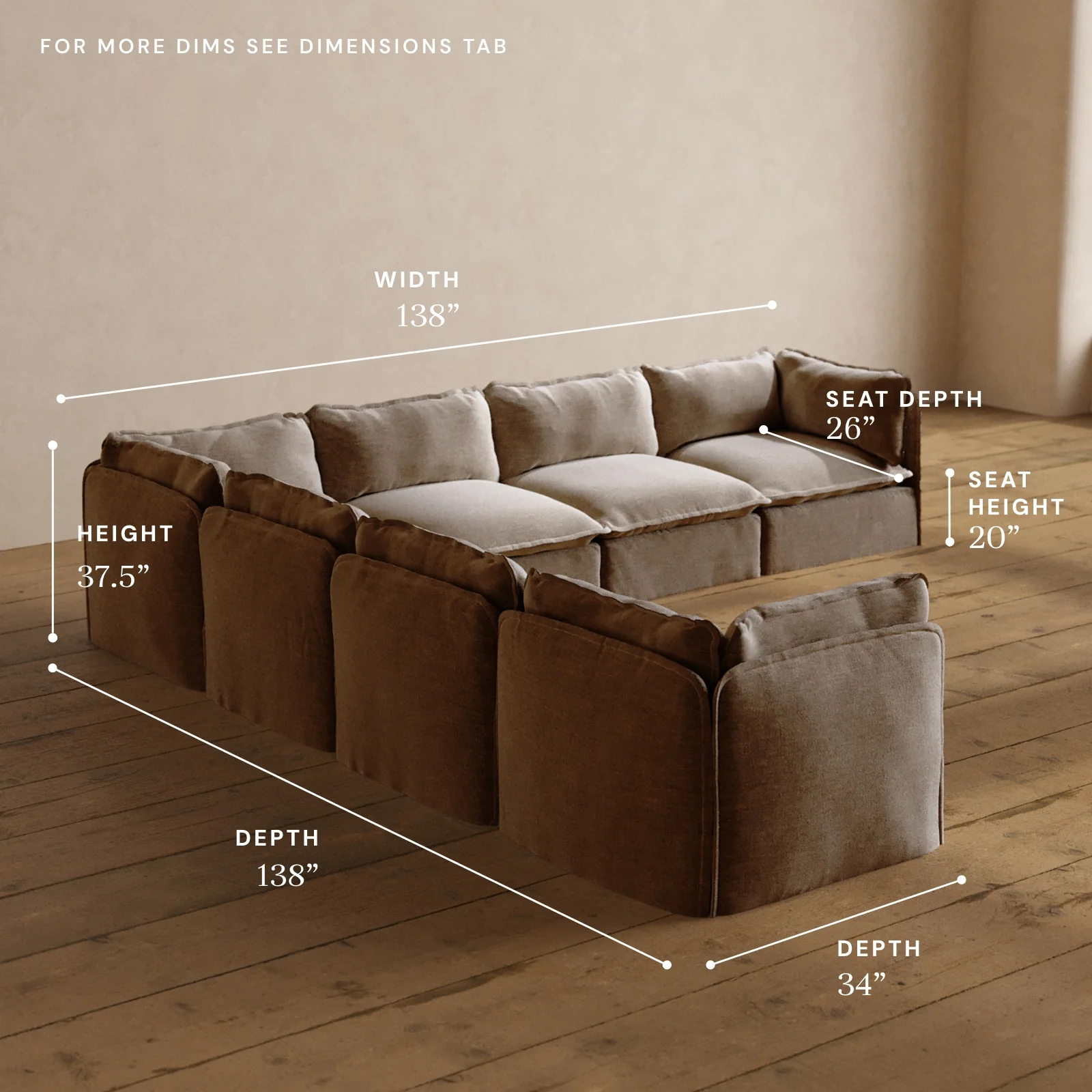 Modular Washable 7-Seater Corner Sectional in Mist | Deluxe+ Seat | Cloud Pillow - Image 5