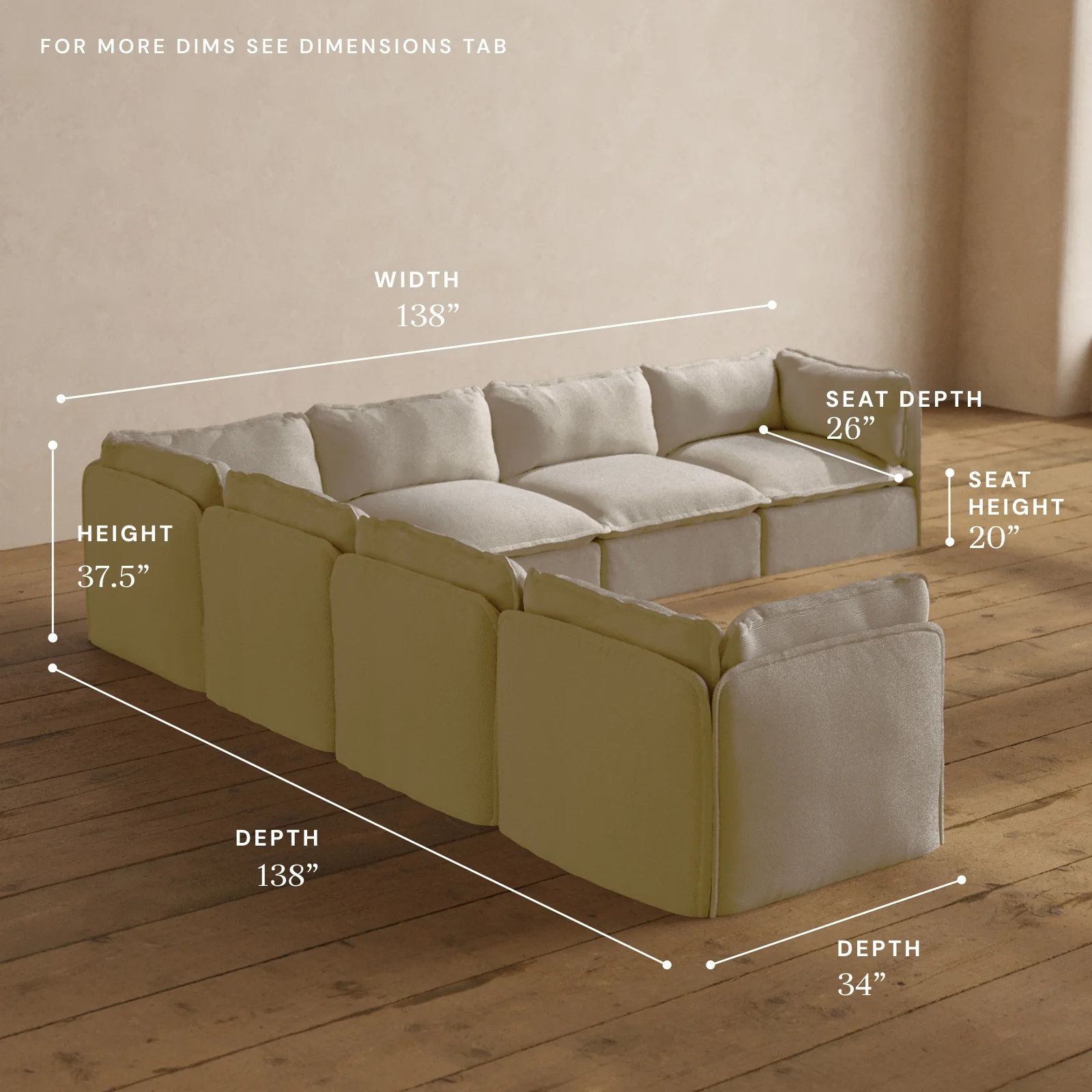 Modular Washable 7-Seater Corner Sectional in Powder | Deluxe+ Seat | Cloud Pillow - Image 5