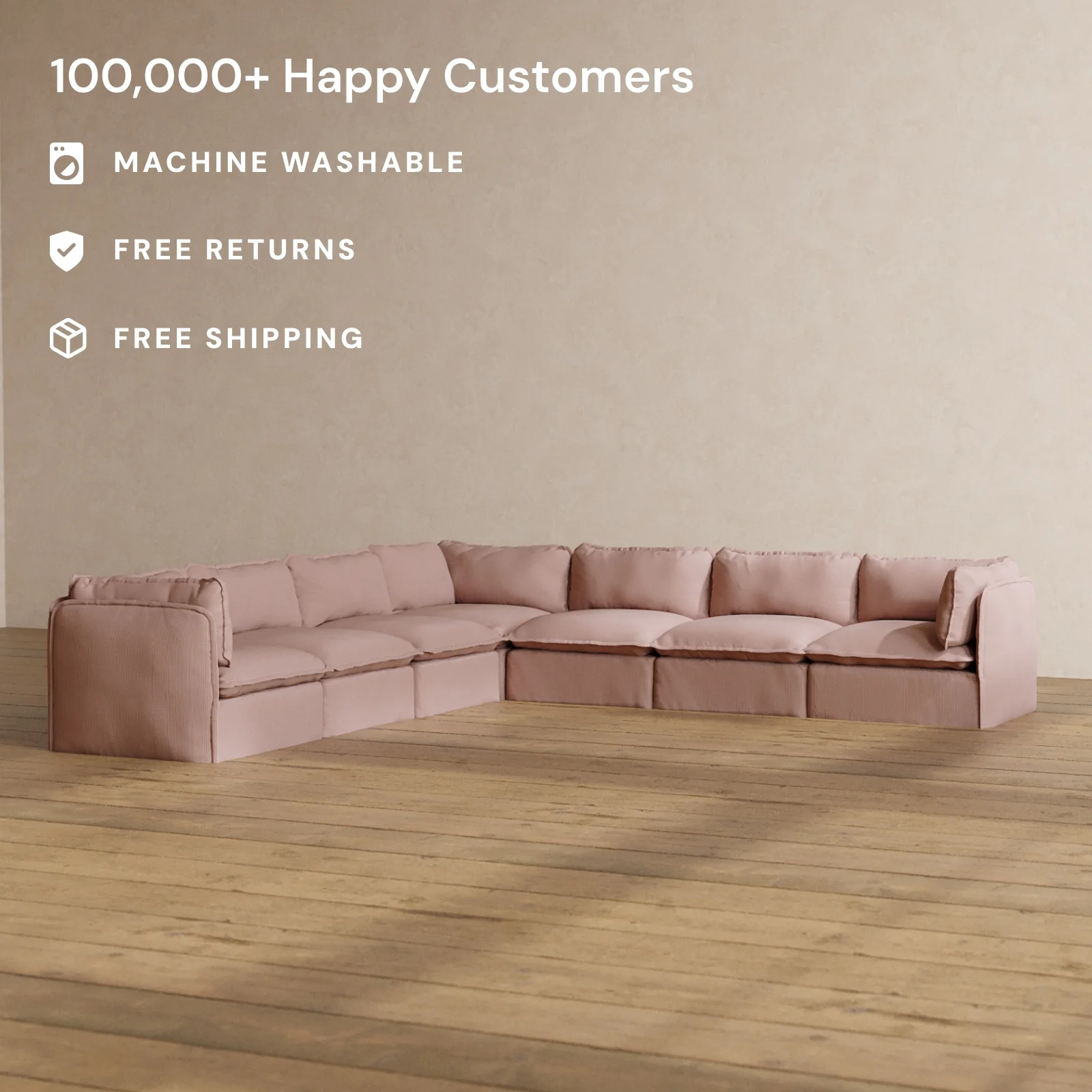 Modular Washable 7-Seater Corner Sectional in Sakura | Memorix+ Seat | Contour Pillow - Image 2