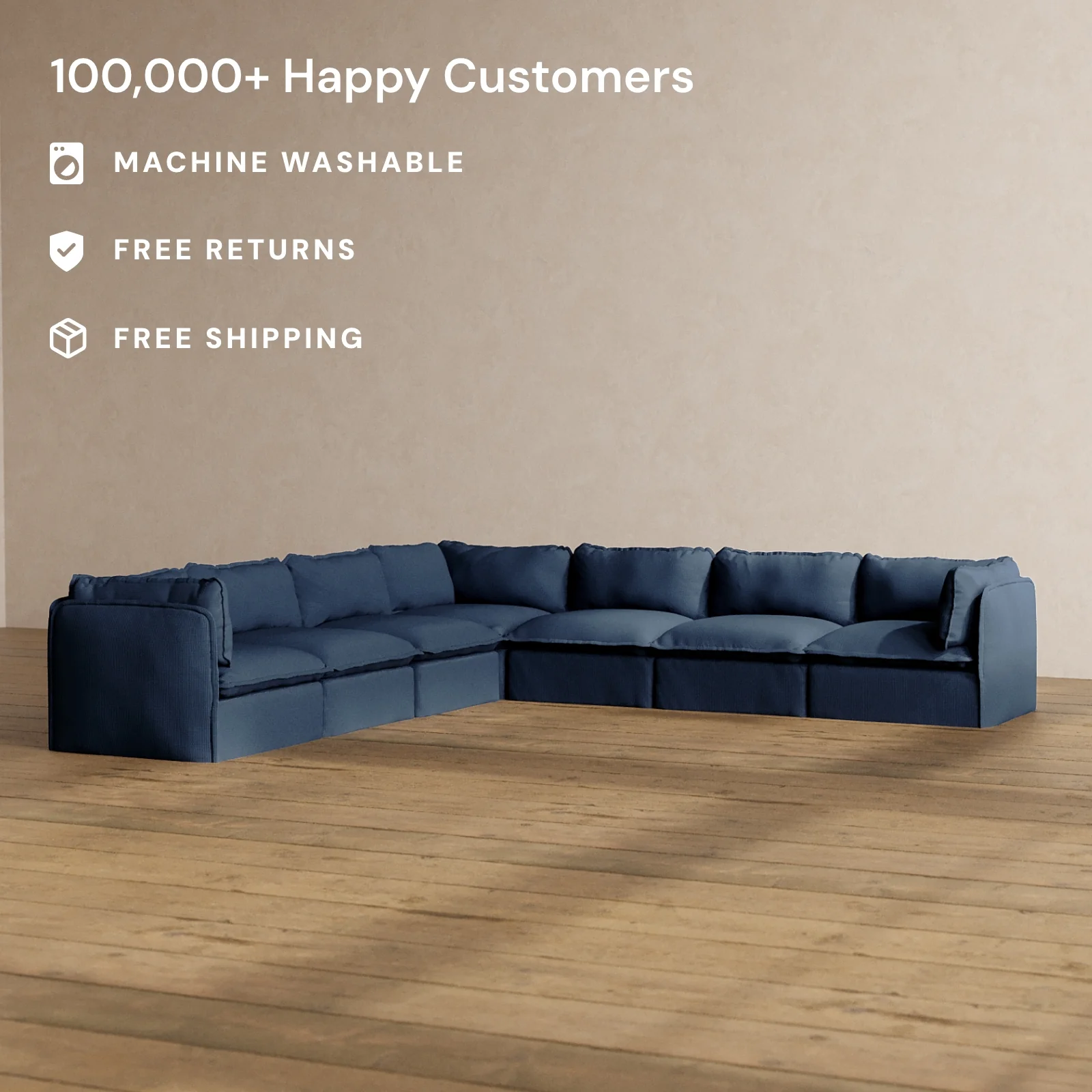 Modular Washable 7-Seater Corner Sectional in Sumi | Deluxe+ Seat | Cloud Pillow - Image 2