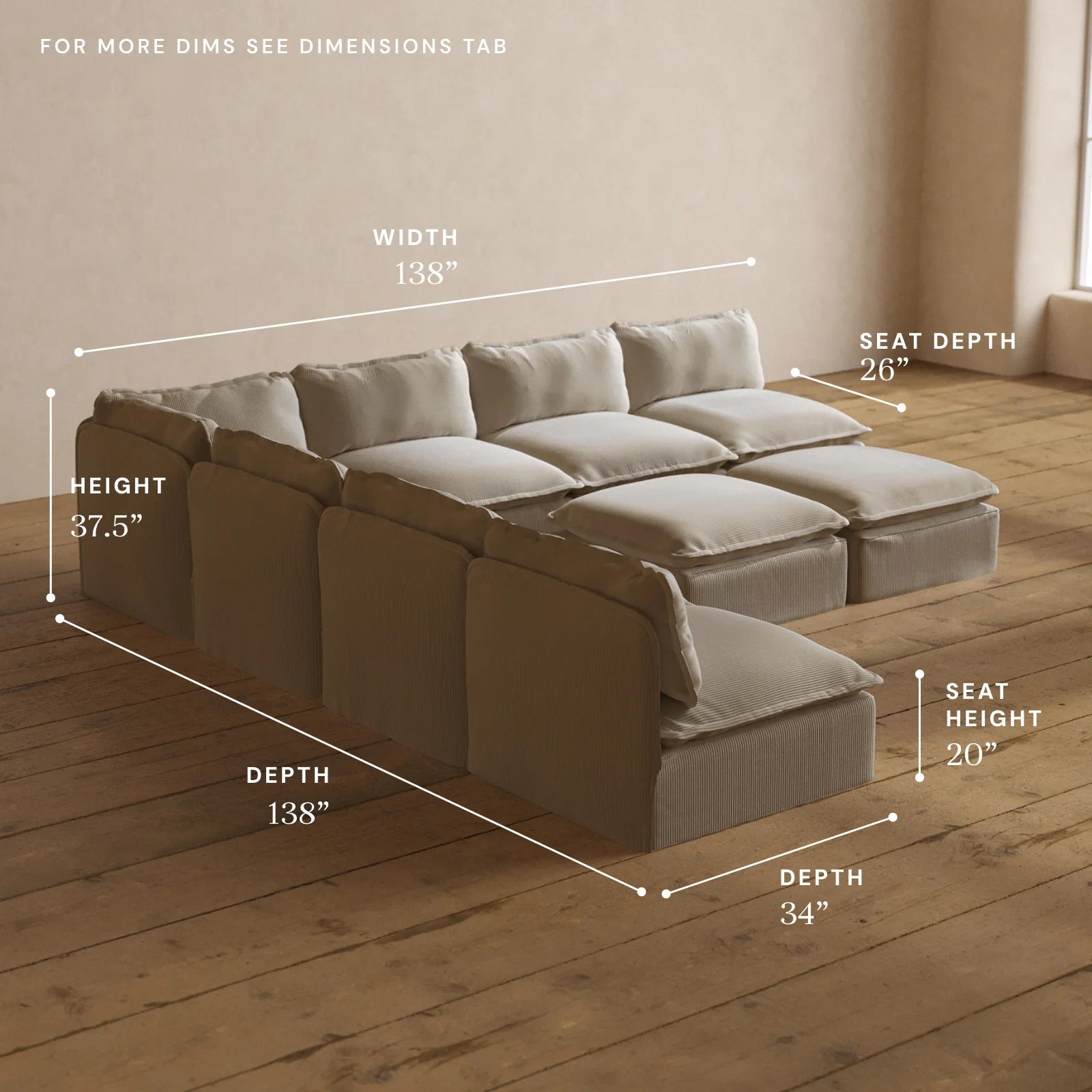 Modular Washable 7-Seater Open-Ends Corner Sectional + Bench Ottoman in Milk | Memorix+ Seat | Contour Pillow - Image 5