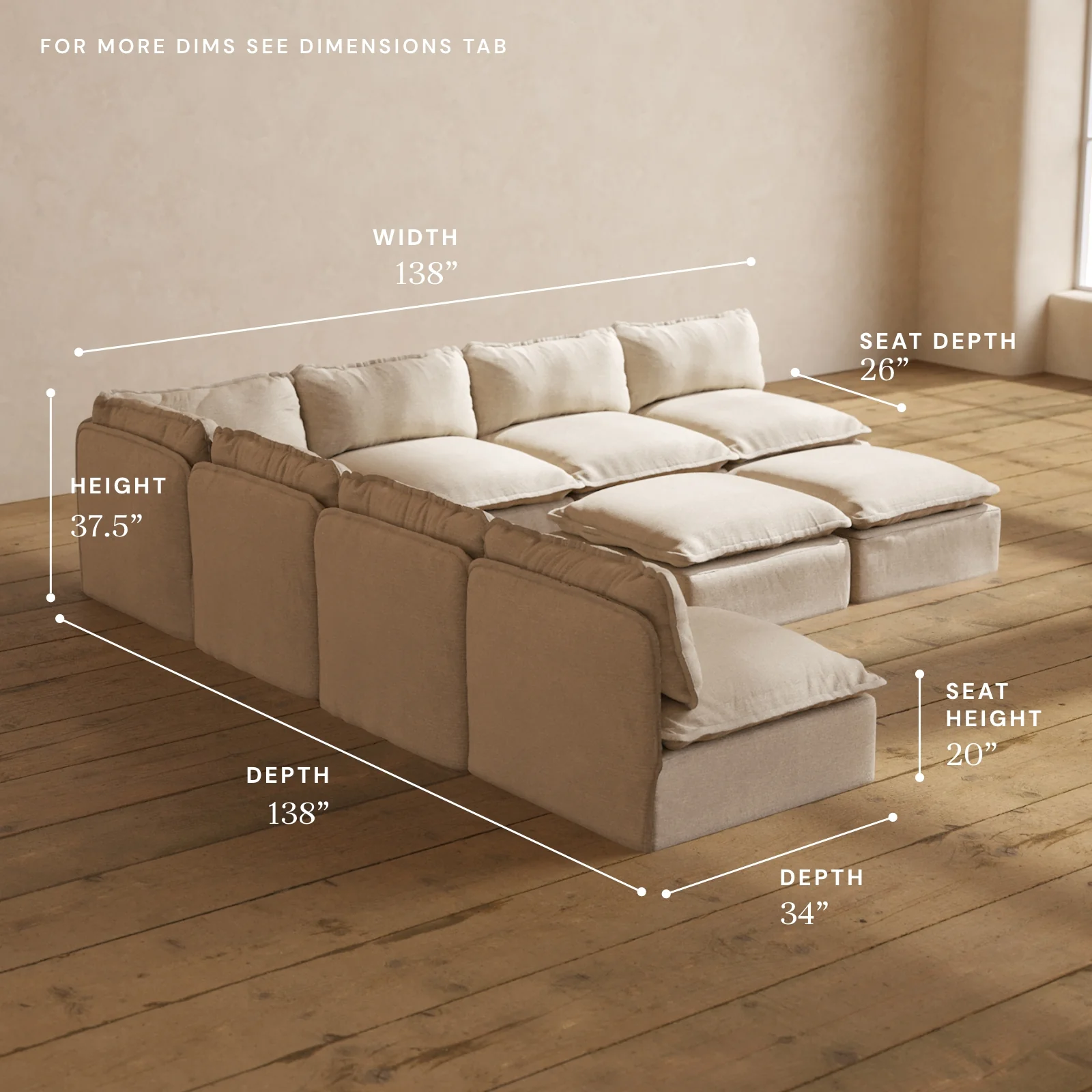 Modular Washable 7-Seater Open-Ends Corner Sectional + Bench Ottoman in Oat | Memorix+ Seat | Contour Pillow - Image 5