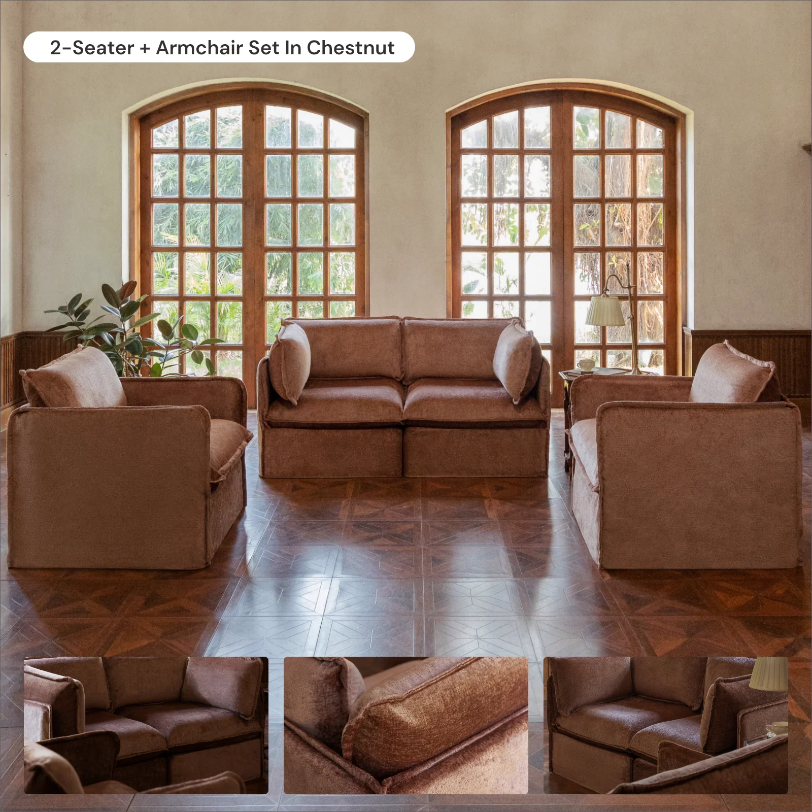 Modular Washable 7-Seater Open-Ends Corner Sectional in Chestnut | Deluxe+ Seat | Cloud Pillow - Image 7
