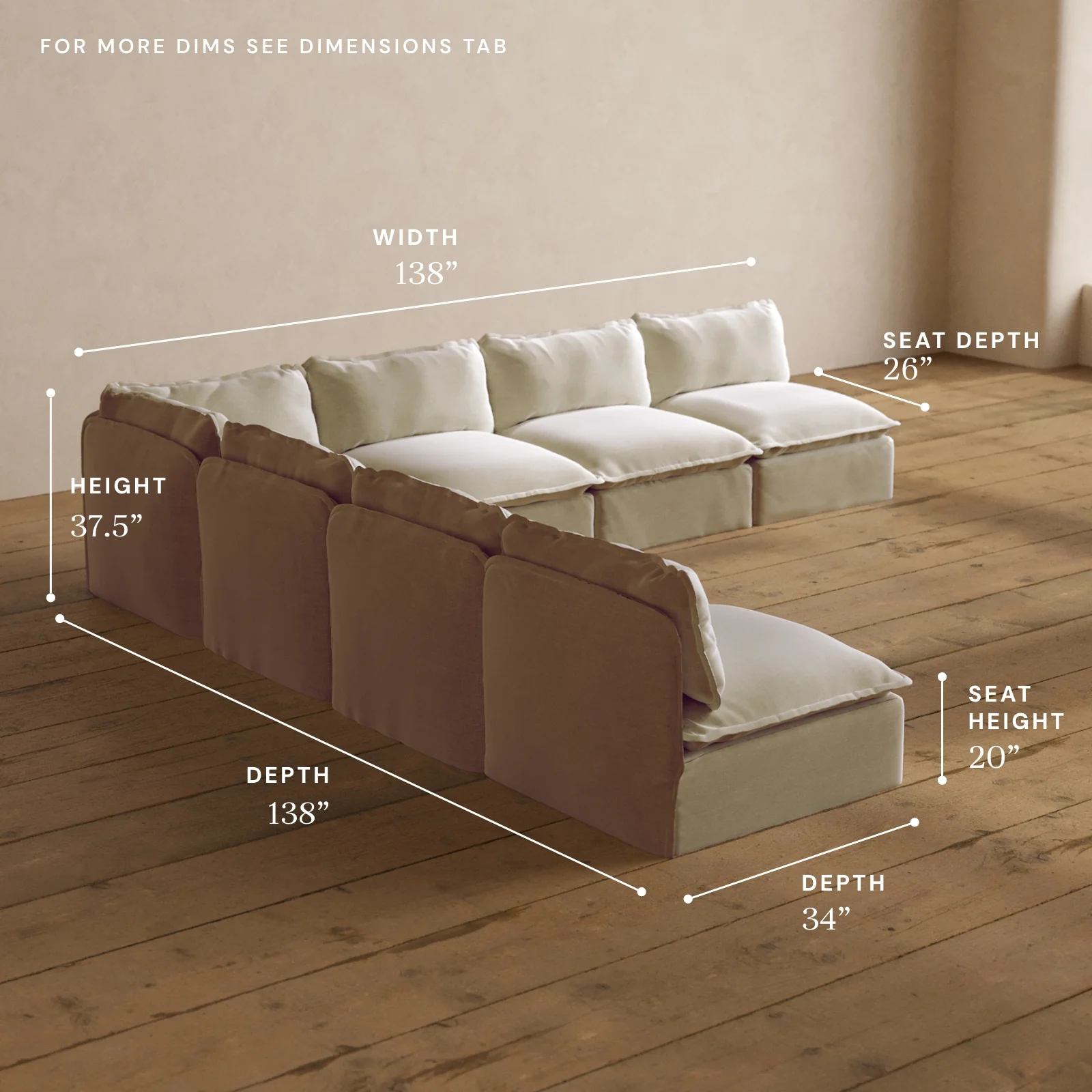 Modular Washable 7-Seater Open-Ends Corner Sectional in Coco | Memorix+ Seat | Contour Pillow - Image 5