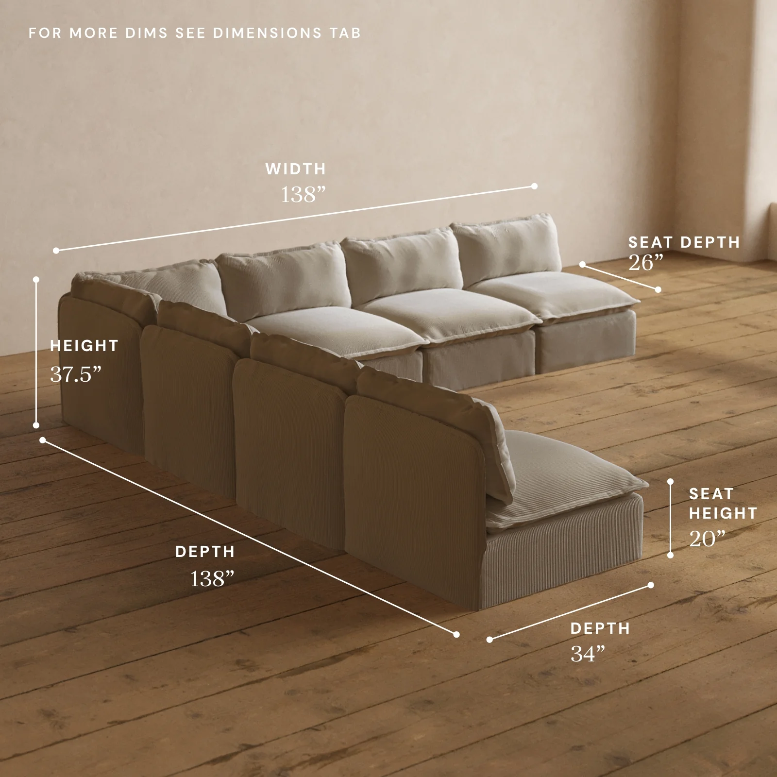 Modular Washable 7-Seater Open-Ends Corner Sectional in Milk | Deluxe+ Seat | Cloud Pillow - Image 5