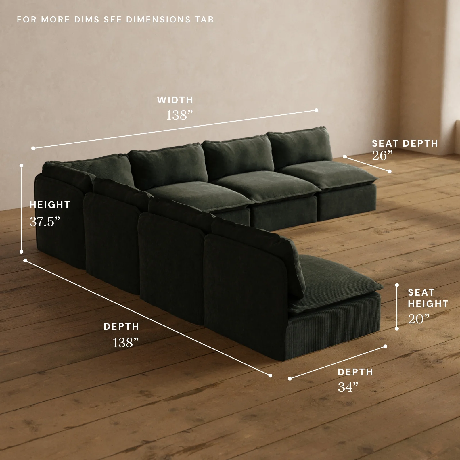 Modular Washable 7-Seater Open-Ends Corner Sectional in Olivine | Deluxe+ Seat | Cloud Pillow - Image 5