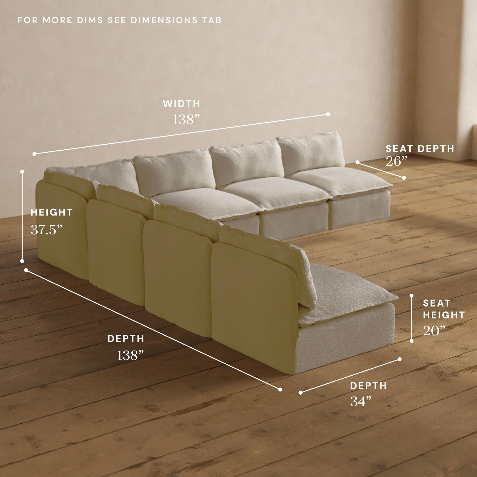 Modular Washable 7-Seater Open-Ends Corner Sectional in Powder | Memorix+ Seat | Contour Pillow - Image 5
