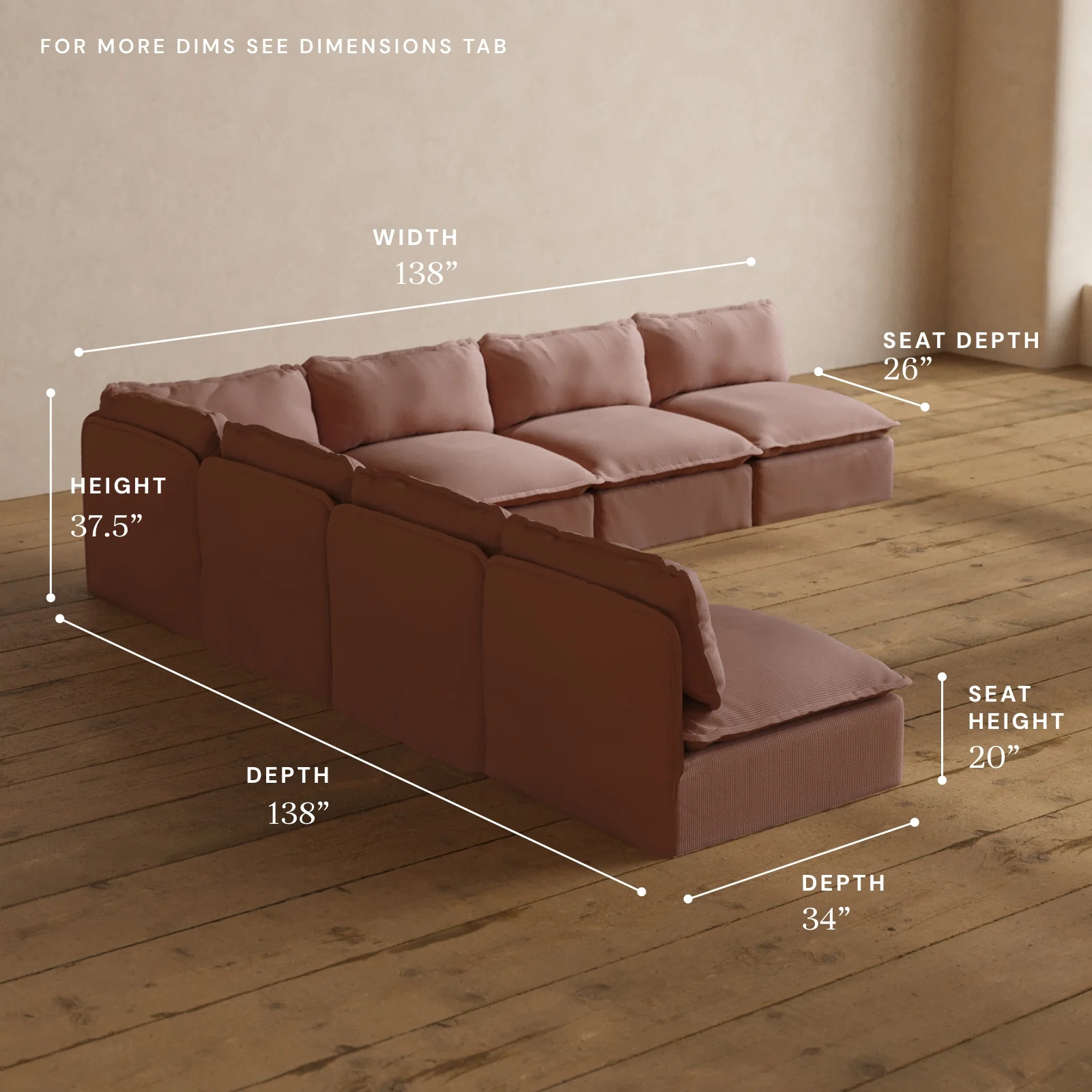 Modular Washable 7-Seater Open-Ends Corner Sectional in Sakura | Memorix+ Seat | Contour Pillow - Image 5