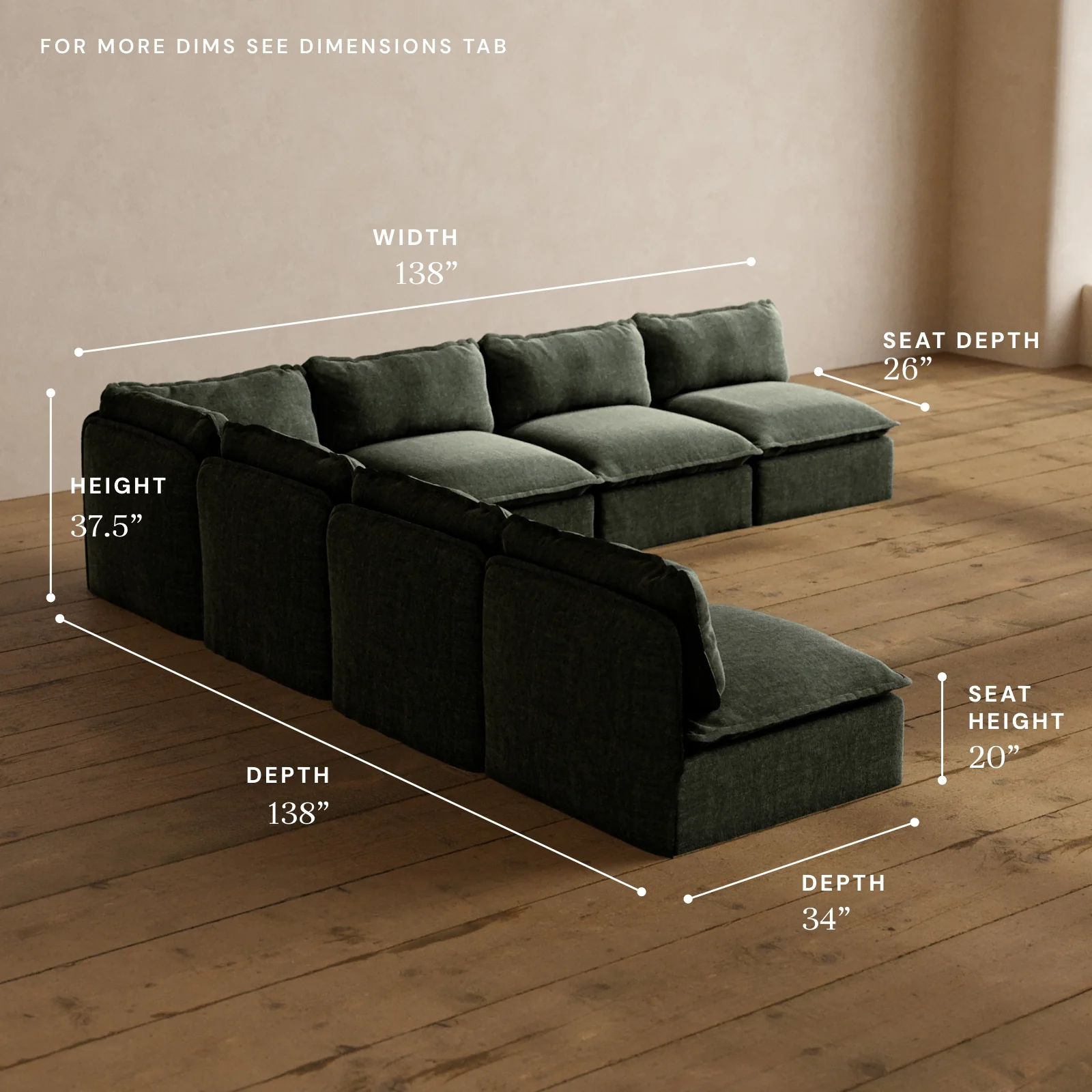 Modular Washable 7-Seater Open-Ends Corner Sectional in Willow | Memorix+ Seat | Contour Pillow - Image 5