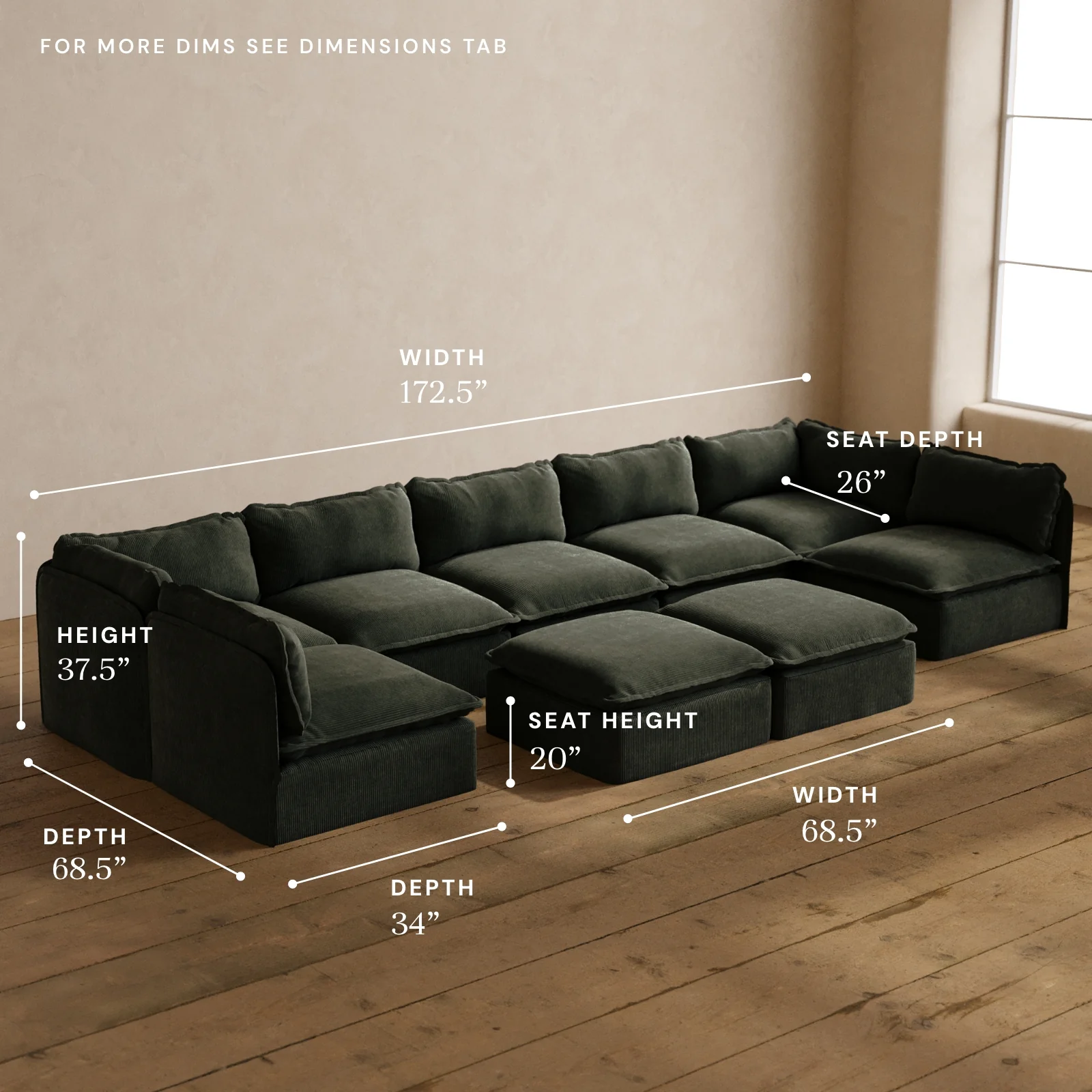 Modular Washable 7-Seater Open-Ends U-Sectional + Bench Ottoman in Olivine | Memorix+ Seat | Contour Pillow - Image 5