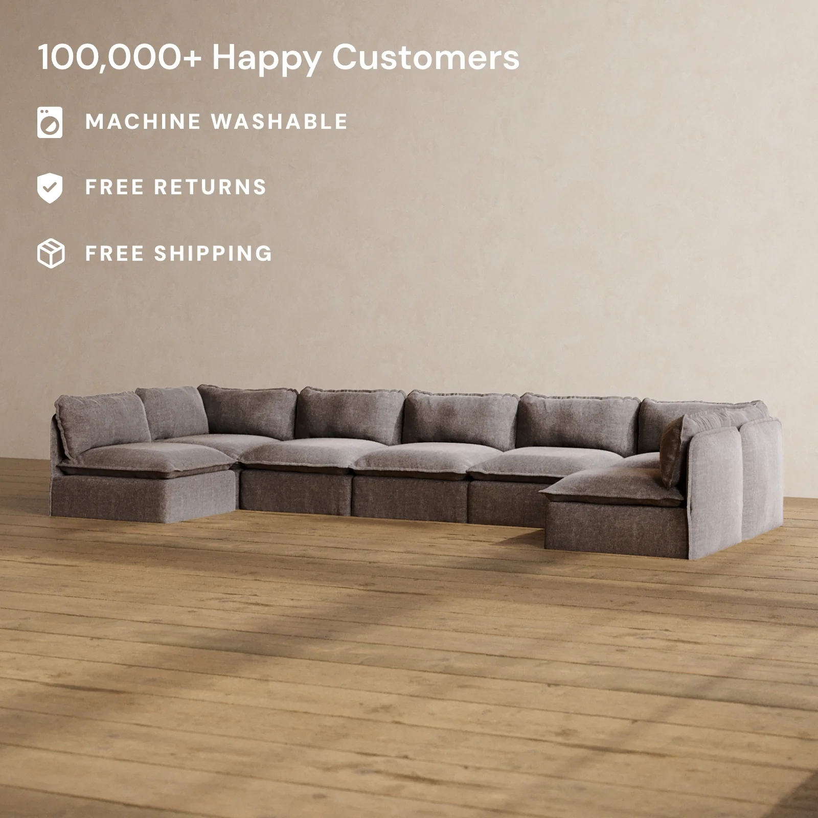 Modular Washable 7-Seater Open-Ends U-Sectional in Caviar | Memorix+ Seat | Contour Pillow - Image 2