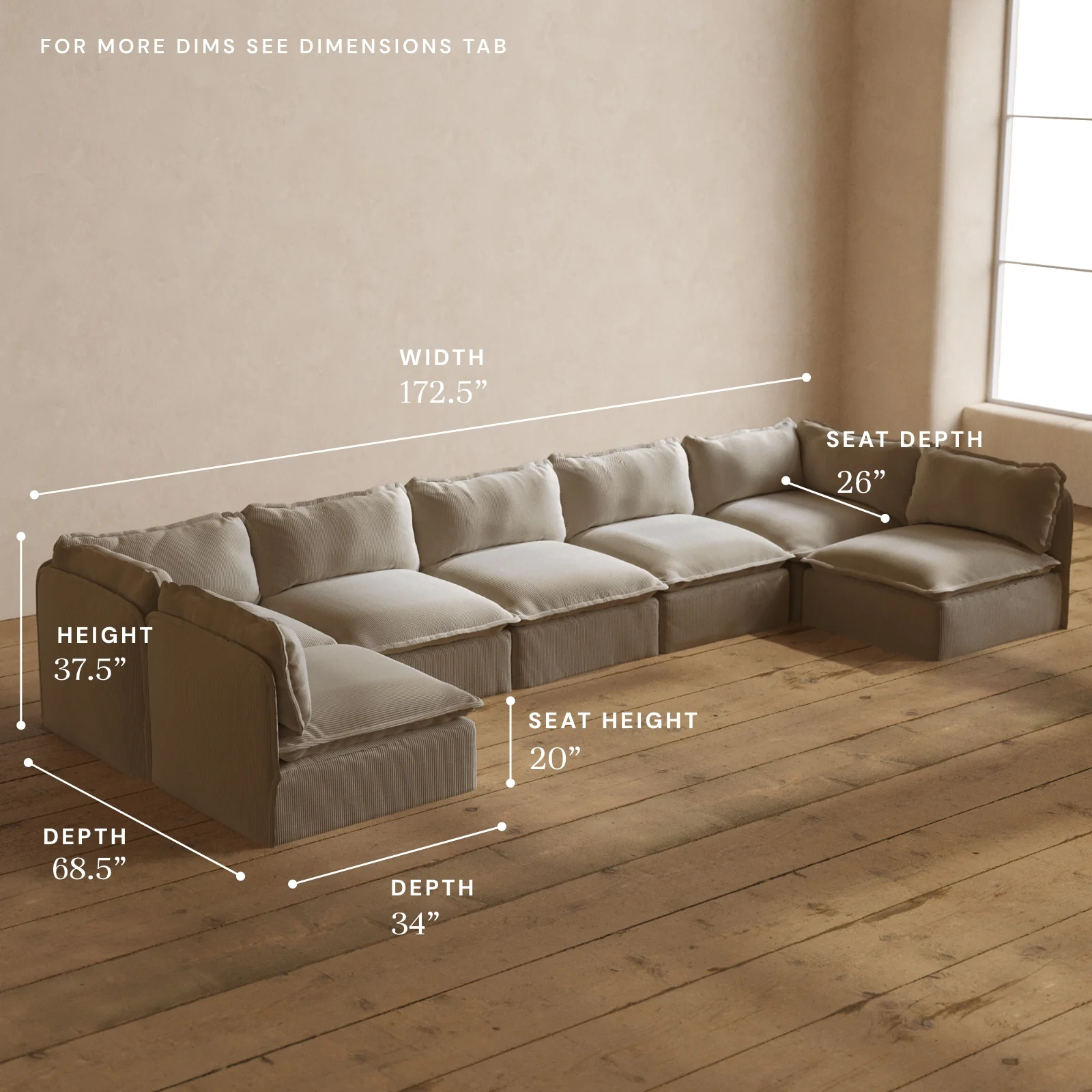 Modular Washable 7-Seater Open-Ends U-Sectional in Milk | Memorix+ Seat | Contour Pillow - Image 5