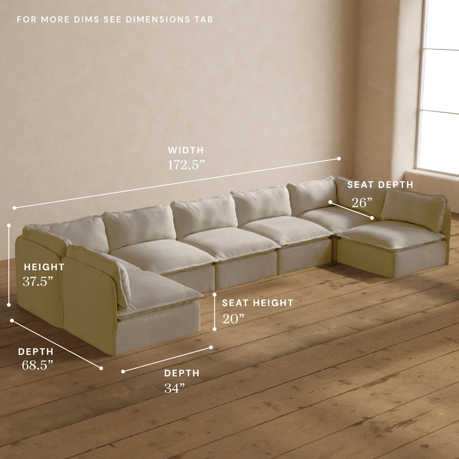 Modular Washable 7-Seater Open-Ends U-Sectional in Powder | Deluxe+ Seat | Cloud Pillow - Image 5