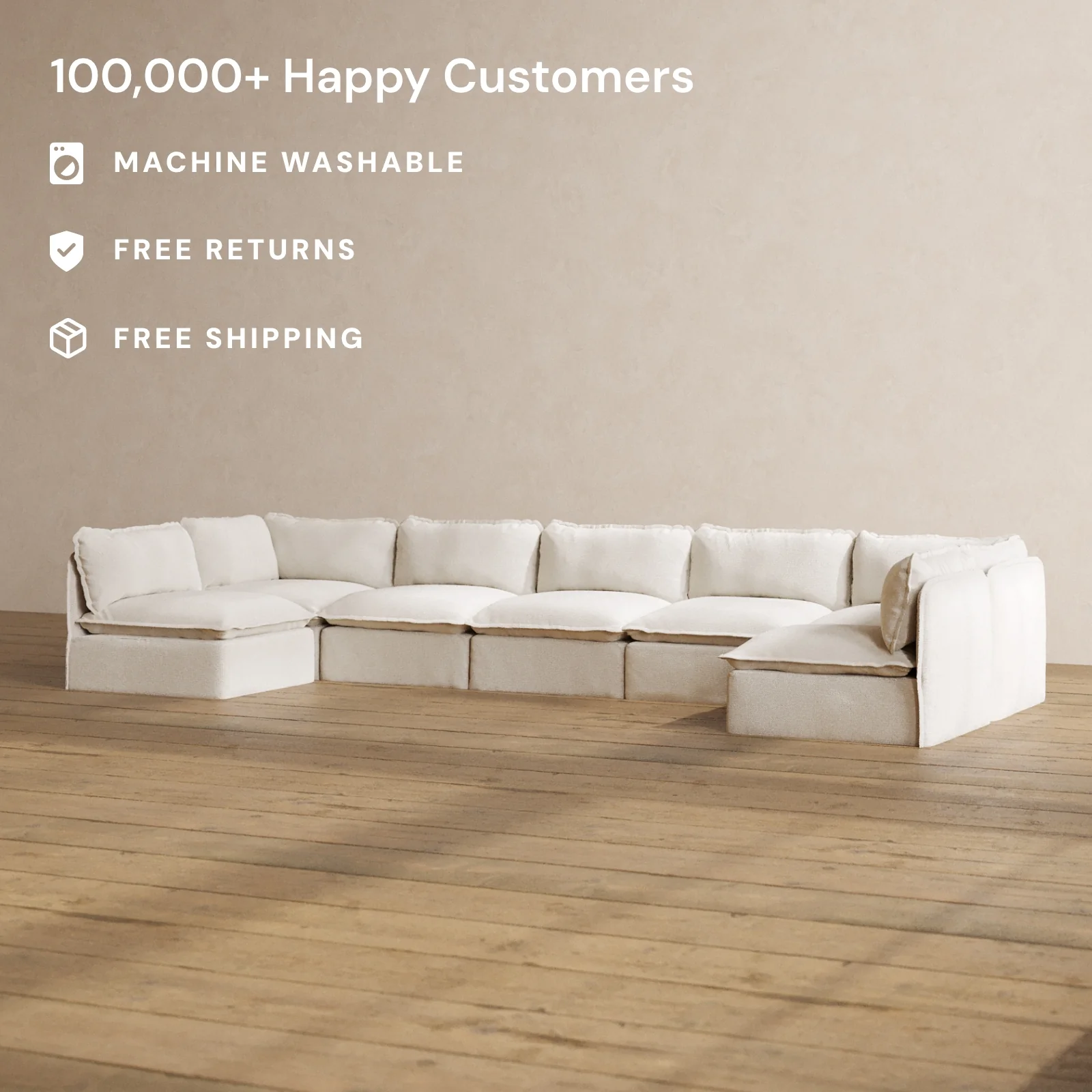 Modular Washable 7-Seater Open-Ends U-Sectional in Powder | Memorix+ Seat | Contour Pillow - Image 2