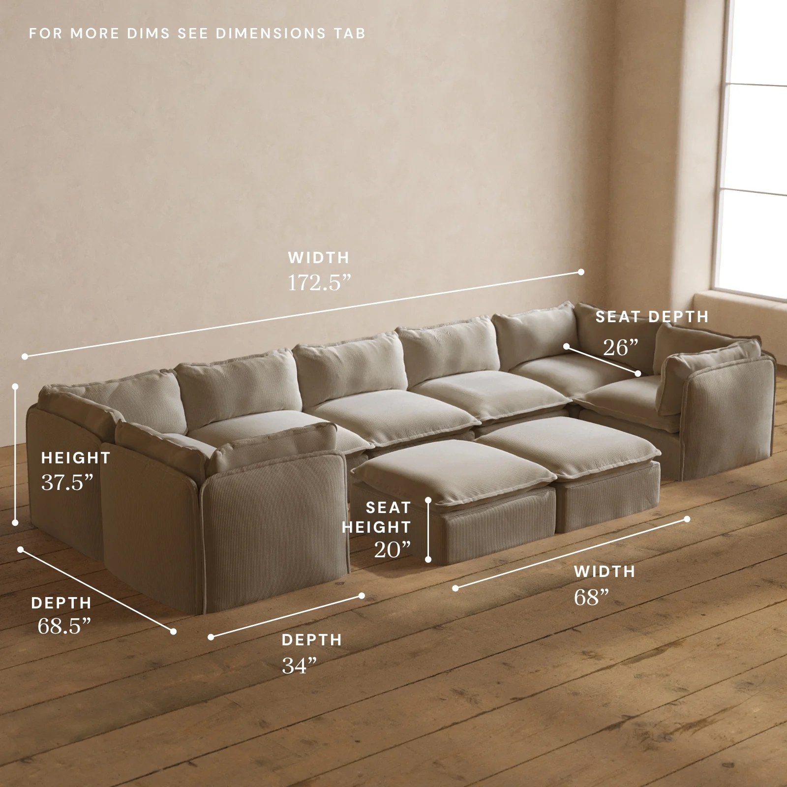Modular Washable 7-Seater U-Sectional + Bench Ottoman in Milk | Deluxe+ Seat | Cloud Pillow - Image 5