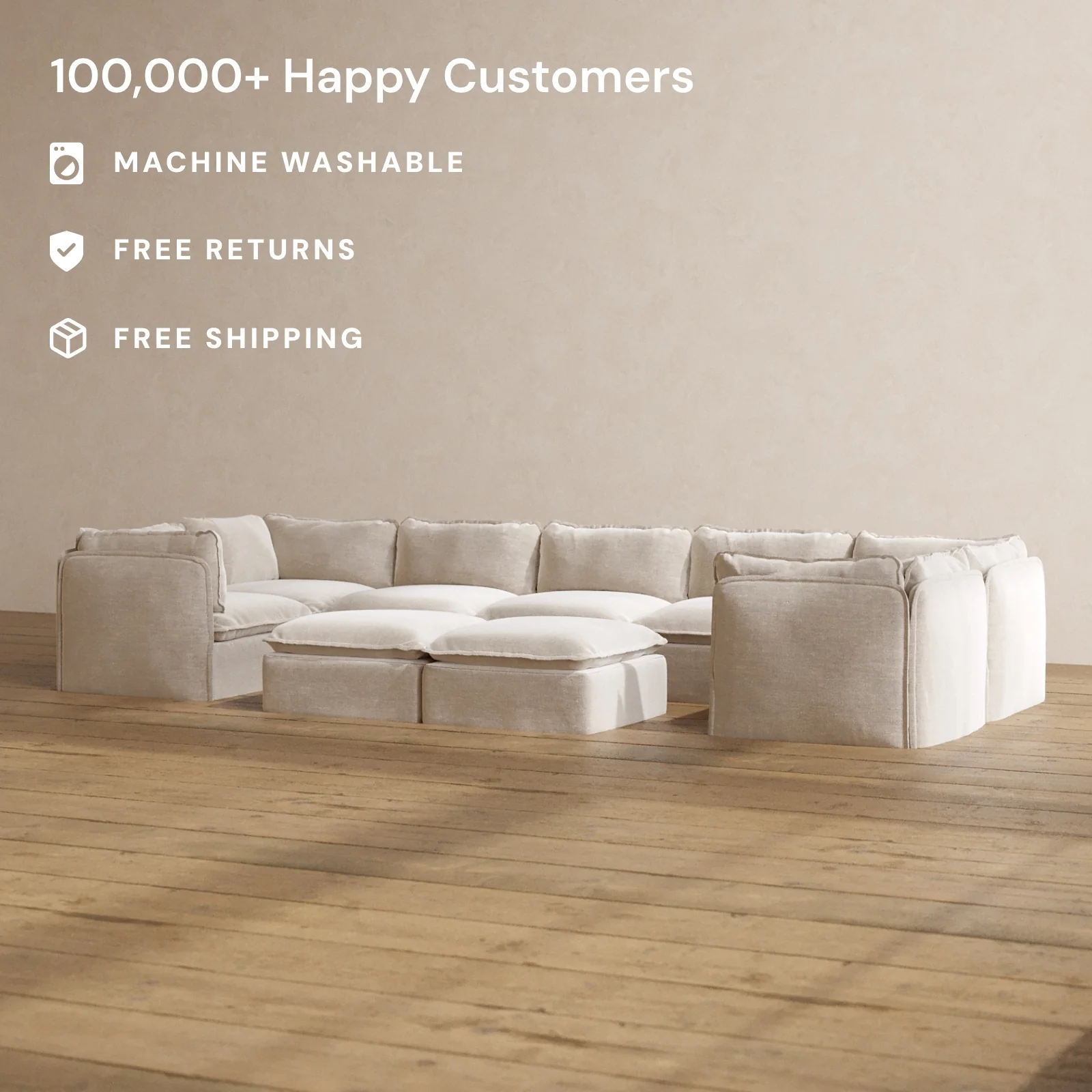Modular Washable 7-Seater U-Sectional + Bench Ottoman in Mist | Memorix+ Seat | Contour Pillow - Image 2