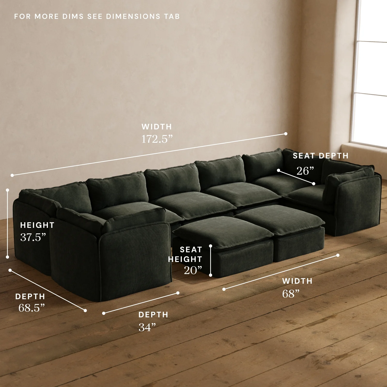 Modular Washable 7-Seater U-Sectional + Bench Ottoman in Olivine | Deluxe+ Seat | Cloud Pillow - Image 5