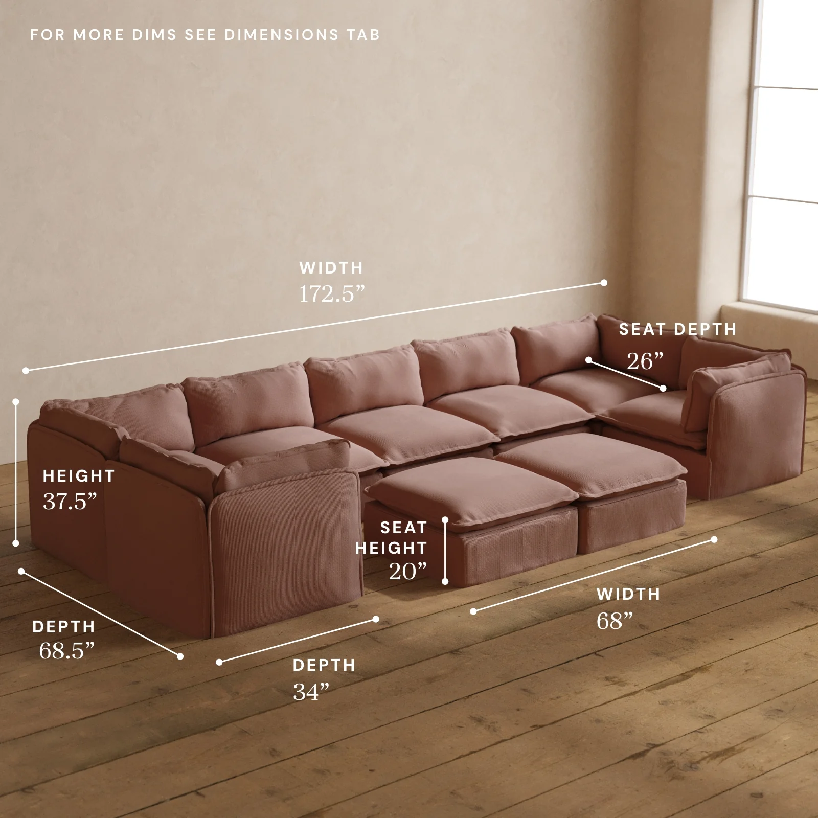 Modular Washable 7-Seater U-Sectional + Bench Ottoman in Sakura | Memorix+ Seat | Contour Pillow - Image 5