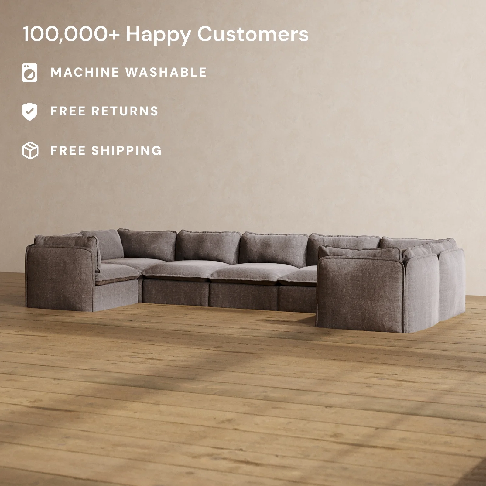 Modular Washable 7-Seater U-Sectional in Caviar | Deluxe+ Seat | Cloud Pillow - Image 2