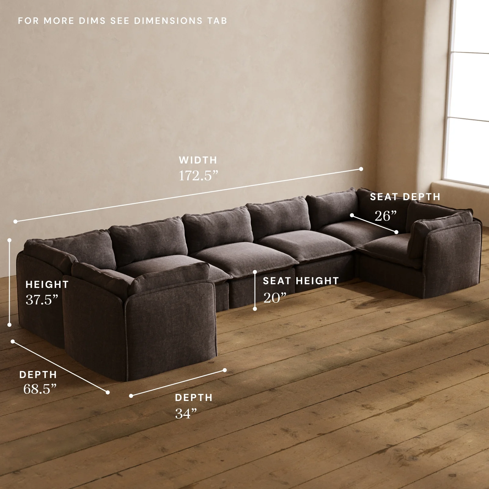 Modular Washable 7-Seater U-Sectional in Caviar | Deluxe+ Seat | Cloud Pillow - Image 5