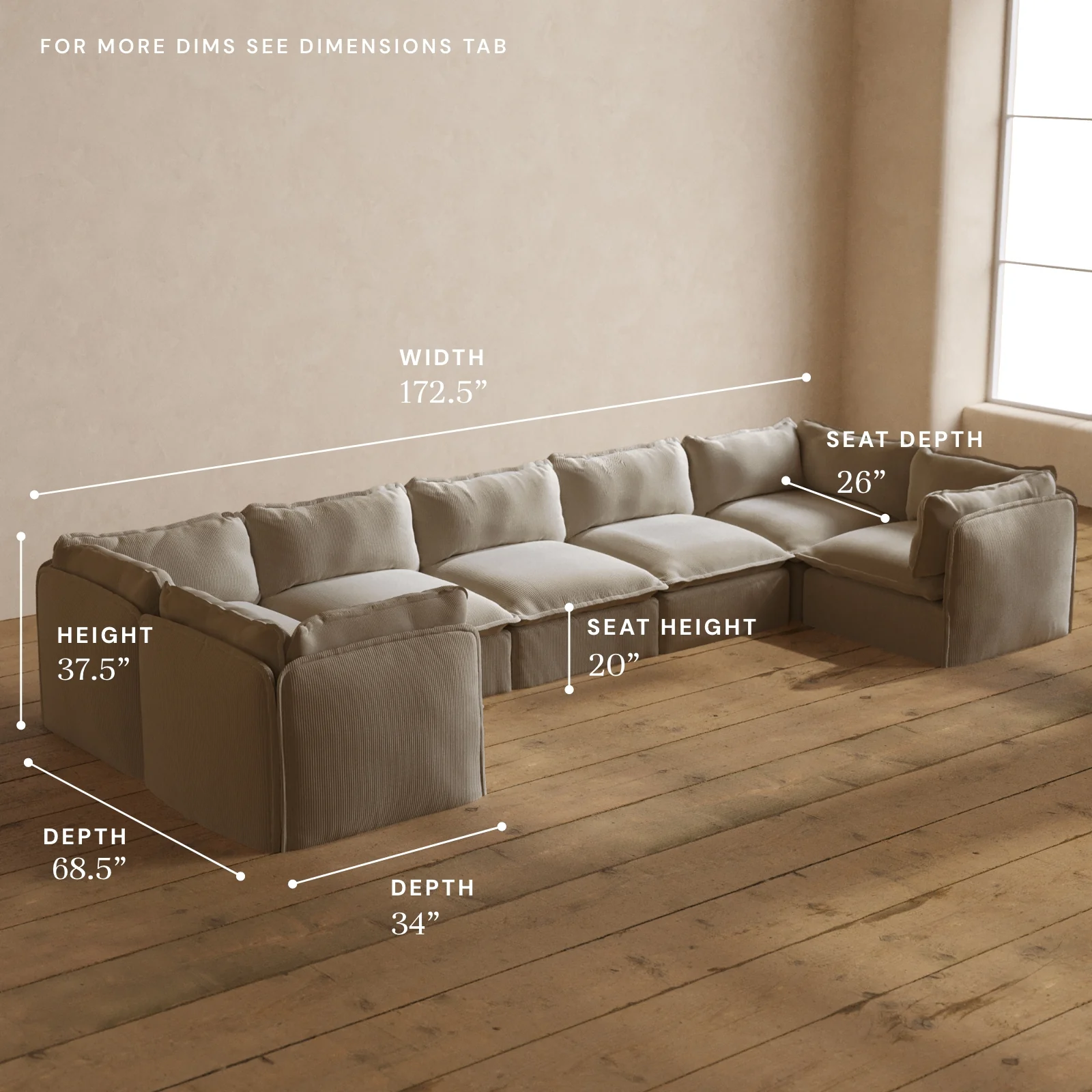 Modular Washable 7-Seater U-Sectional in Milk | Deluxe+ Seat | Cloud Pillow - Image 5