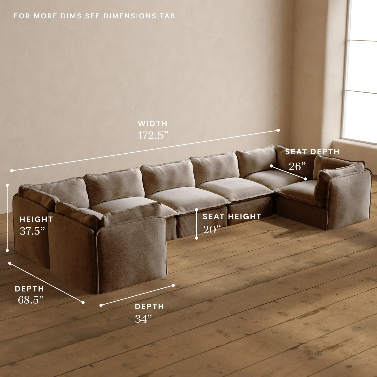 Modular Washable 7-Seater U-Sectional in Mist | Memorix+ Seat | Contour Pillow - Image 5