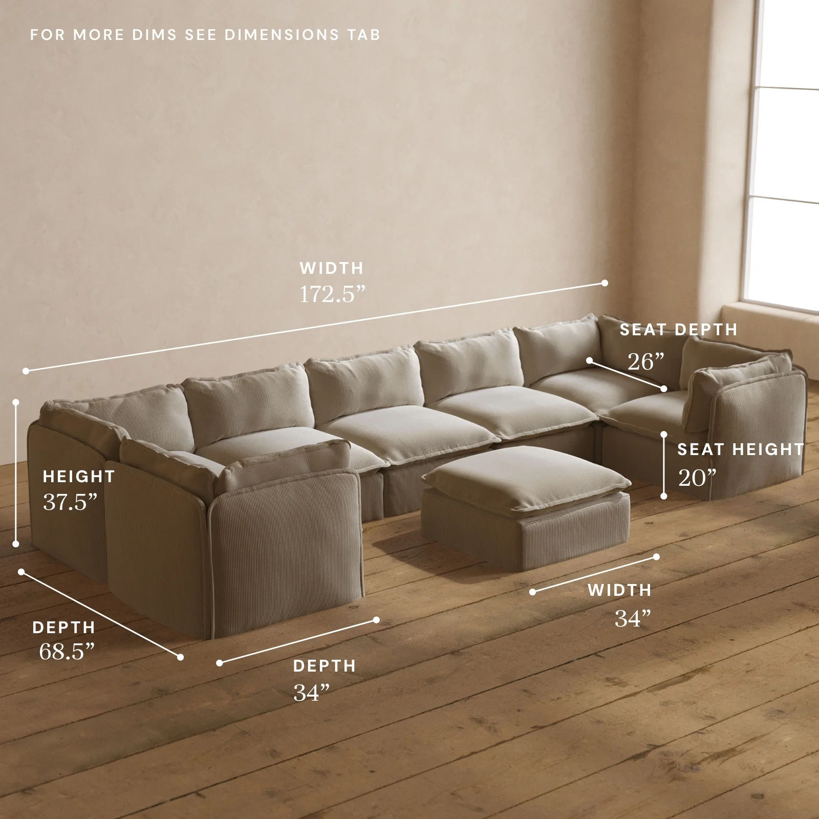 Modular Washable 7-Seater U-Sectional + Ottoman in Milk | Deluxe+ Seat | Cloud Pillow - Image 5