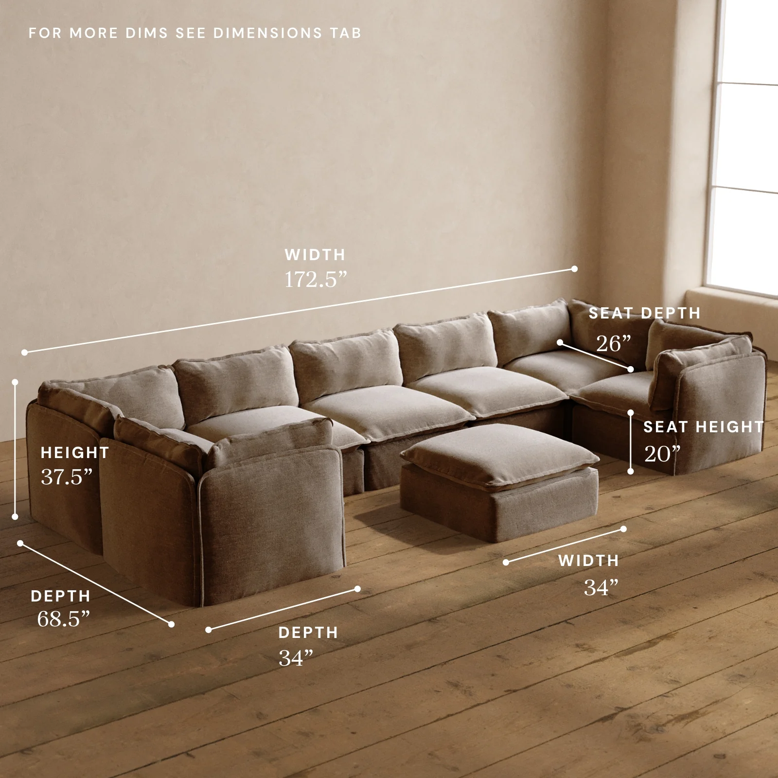 Modular Washable 7-Seater U-Sectional + Ottoman in Mist | Deluxe+ Seat | Cloud Pillow - Image 5