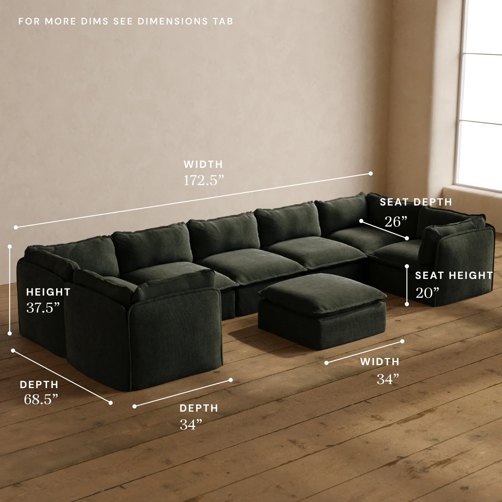 Modular Washable 7-Seater U-Sectional + Ottoman in Olivine | Deluxe+ Seat | Cloud Pillow - Image 5