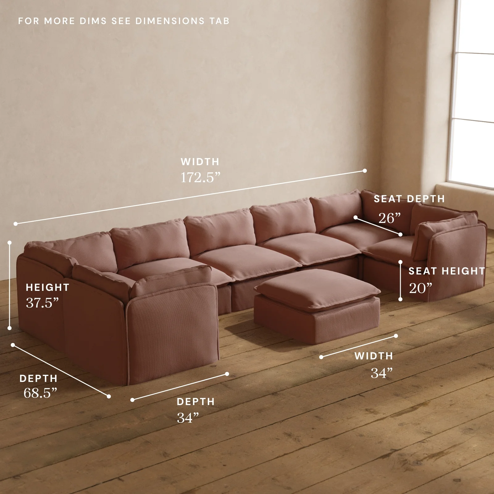 Modular Washable 7-Seater U-Sectional + Ottoman in Sakura | Deluxe+ Seat | Cloud Pillow - Image 5