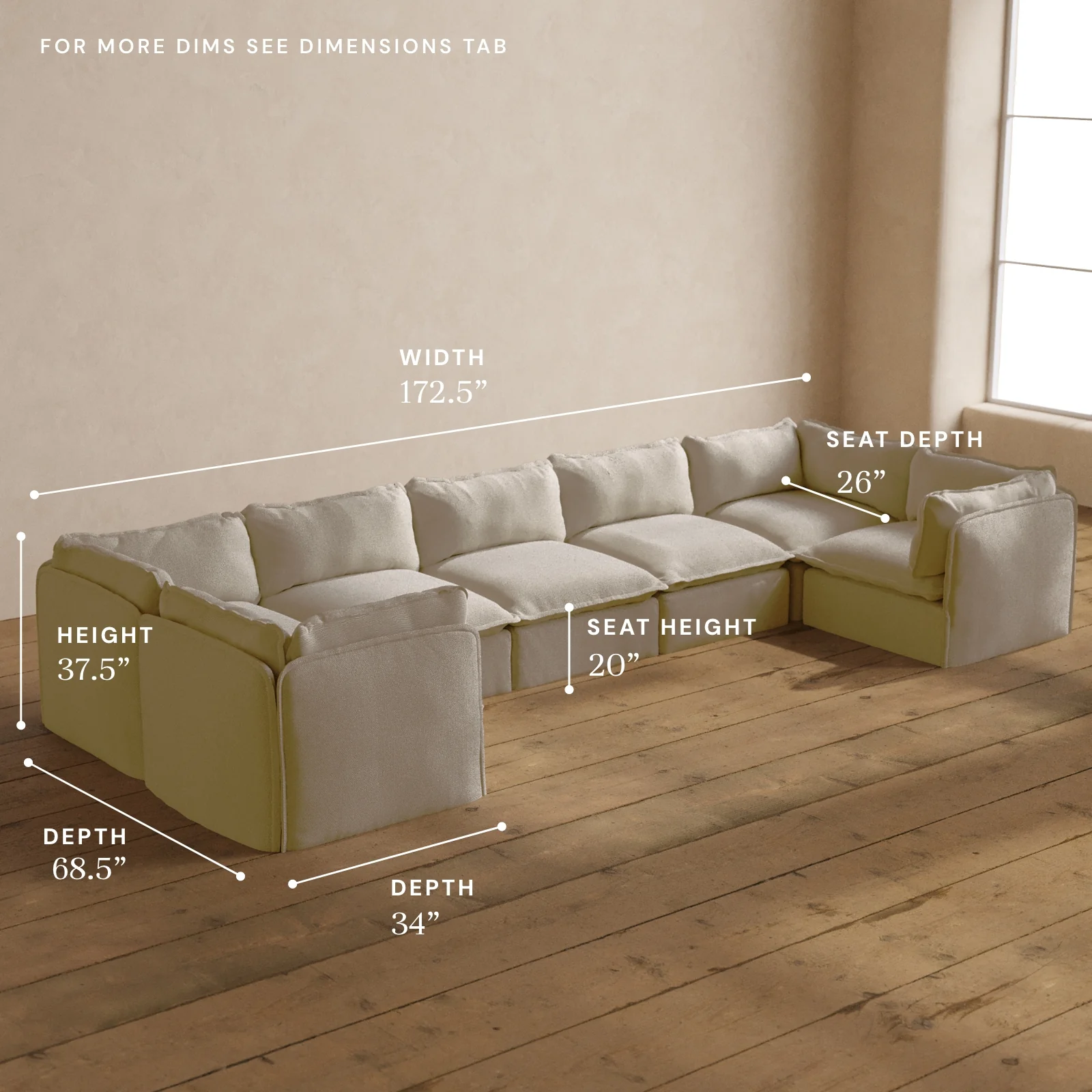 Modular Washable 7-Seater U-Sectional in Powder | Memorix+ Seat | Contour Pillow - Image 5