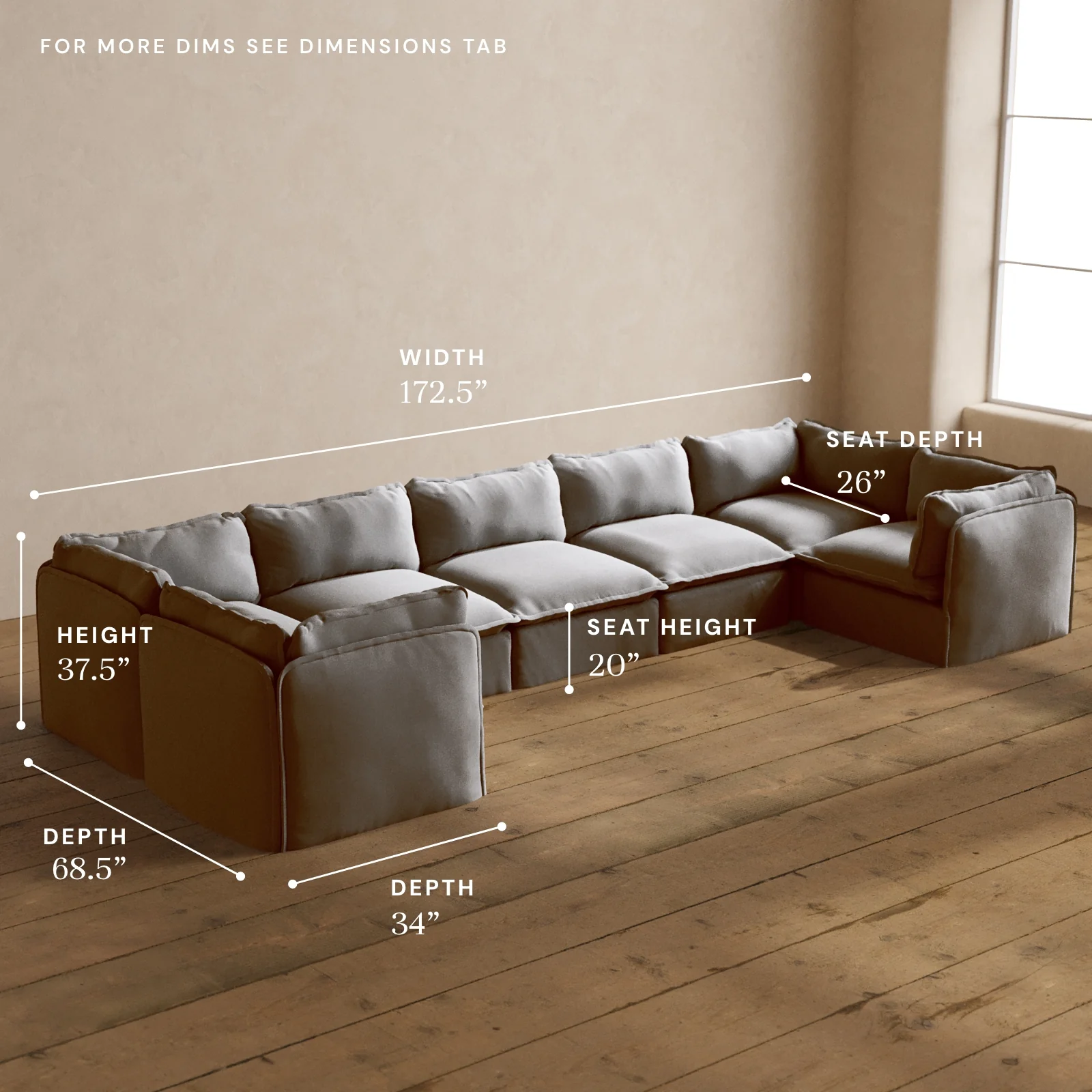 Modular Washable 7-Seater U-Sectional in Pumice | Deluxe+ Seat | Cloud Pillow - Image 5